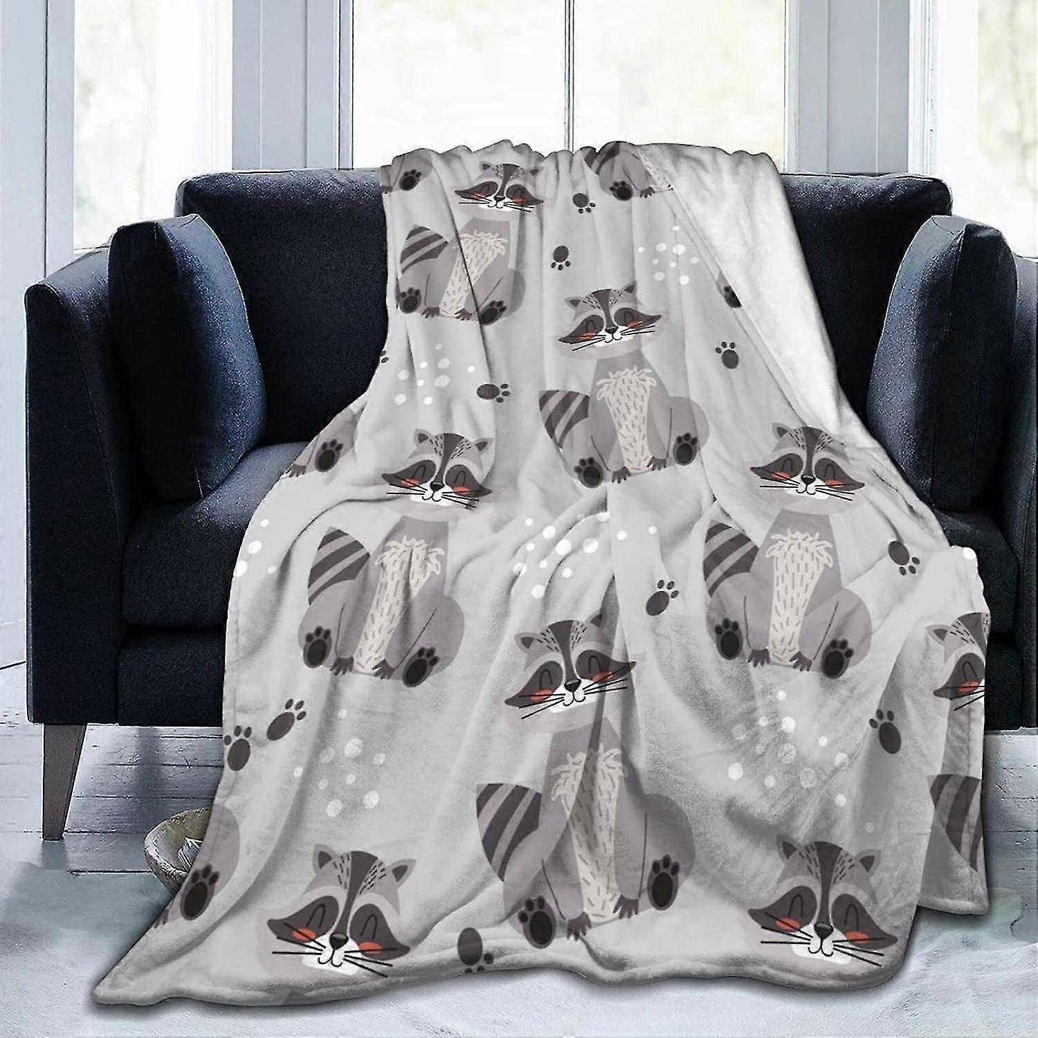 Blanket Raccoon Lightweight Throw Blanket Soft Flannel Blankets Anti Static for Couch Bed