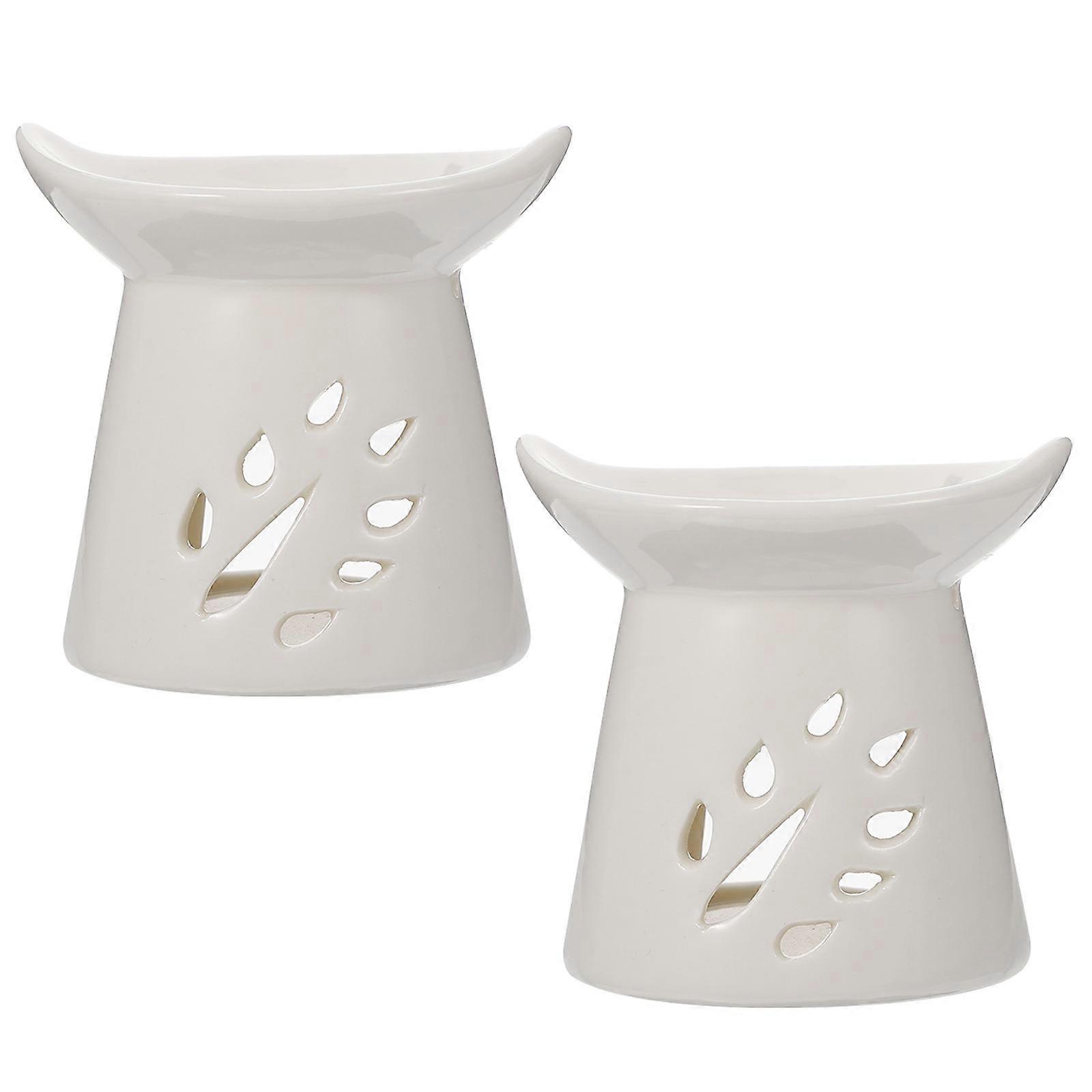 White Ceramic Aromatherapy Candle Holder Set of 2 Decorative Oil Burner for Home Office Study Room Safe and Practical Design for Scented Candles