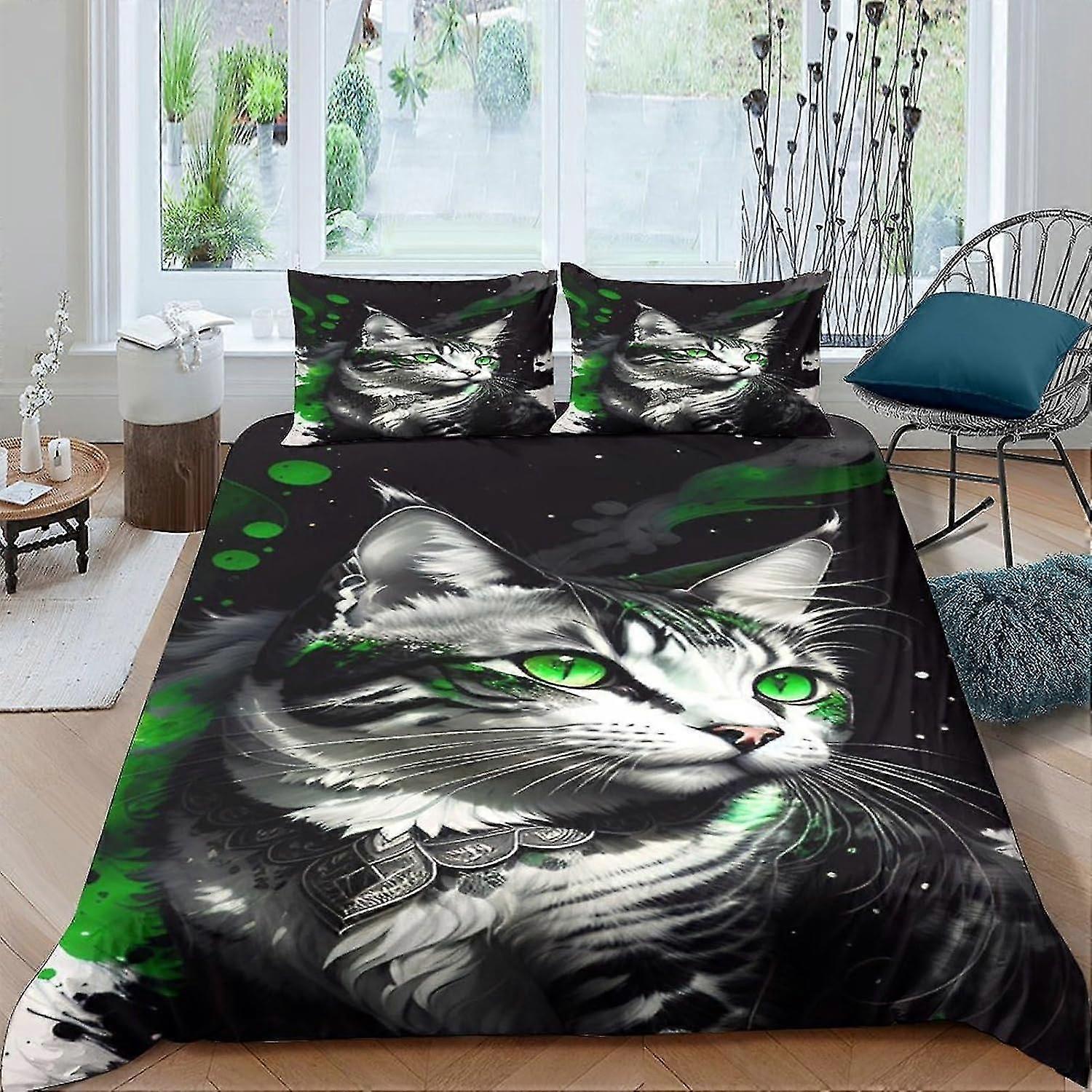 Animal Theme Cat Bedding Set Microfiber Breathable Comforter Cover King Size