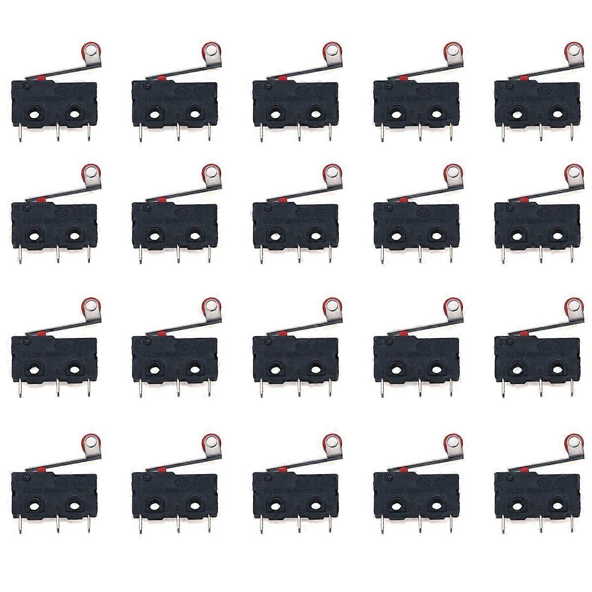 20 Pack Micro Switch Roller Lever Arm 3Pin AC 5A 125 250V SPDT 1NO 1NC Momentary PCB Terminals Close/Open Switch