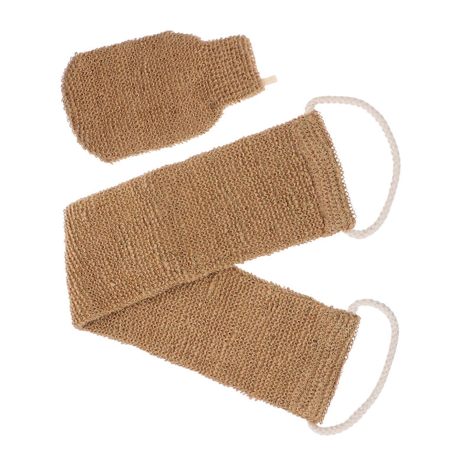 Long Scrubbing Bath Towel Set with Exfoliating Glove and Back Scrubber Plant Fiber, Quick Drying Body Cleaning Accessories for Smooth Skin