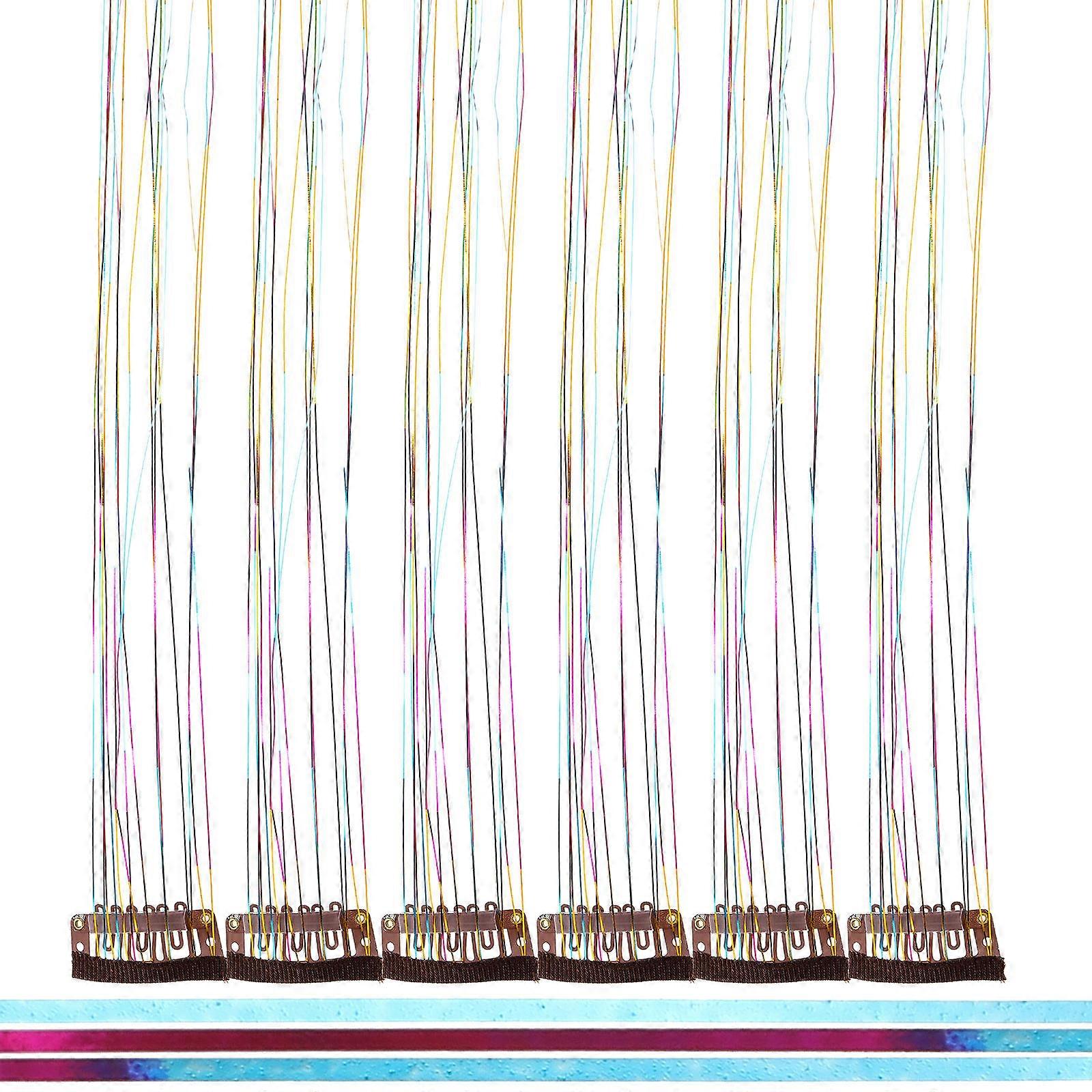 Tinsel Hair Extensions Clips Visual Effect Enhancement Thanksgiving Prom Party Use 60x0.1cm 6Pack