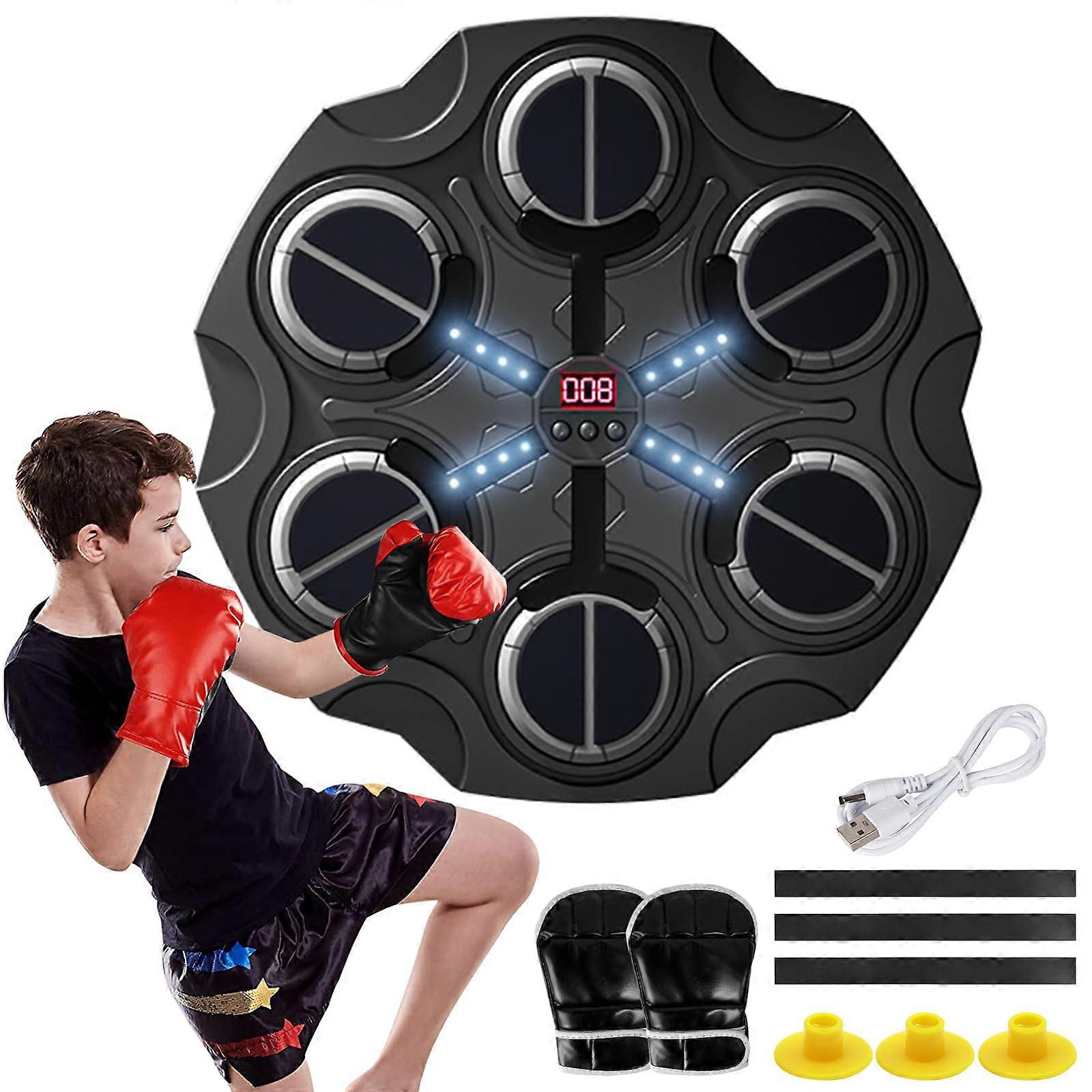Music Boxing Machine with Boxing Gloves, Smart Bluetooth, LED Wall Mounted, 3 Speeds
