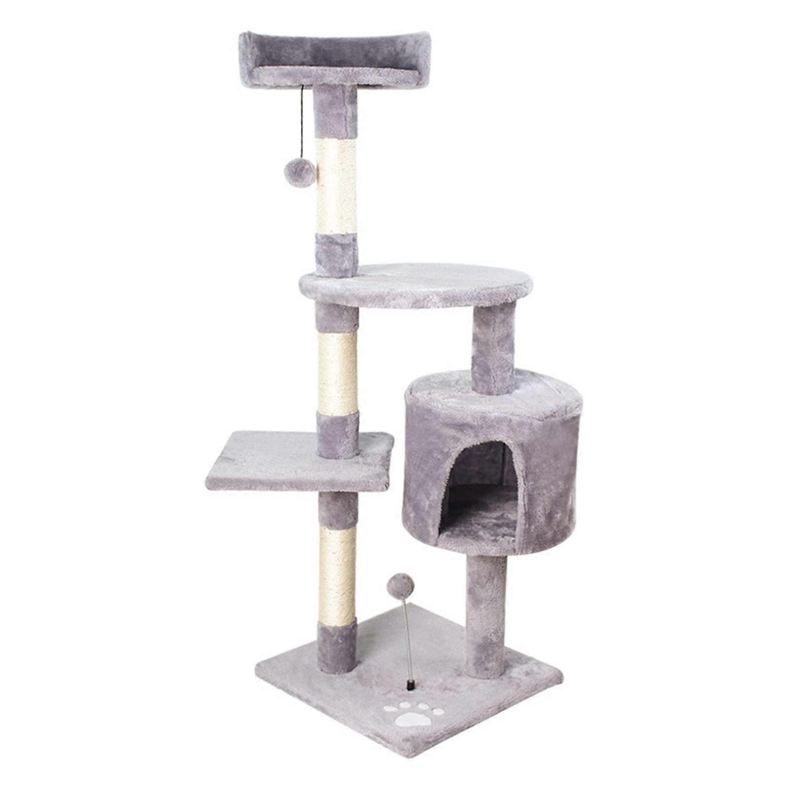 Katzenbaum, cat climbing frame with integrated litter box, scratching post, cat shelf, jumping platform, cat toy, cat house (Light Gray)