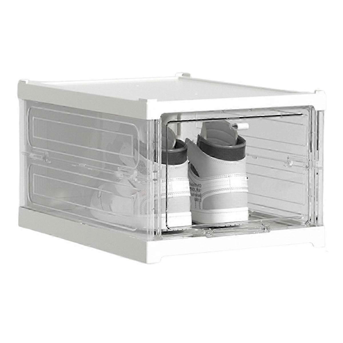 Foldable Transparent Shoe Box Organizer Cabinet in White - Stackable Storage Solution for Easy Shoe Management