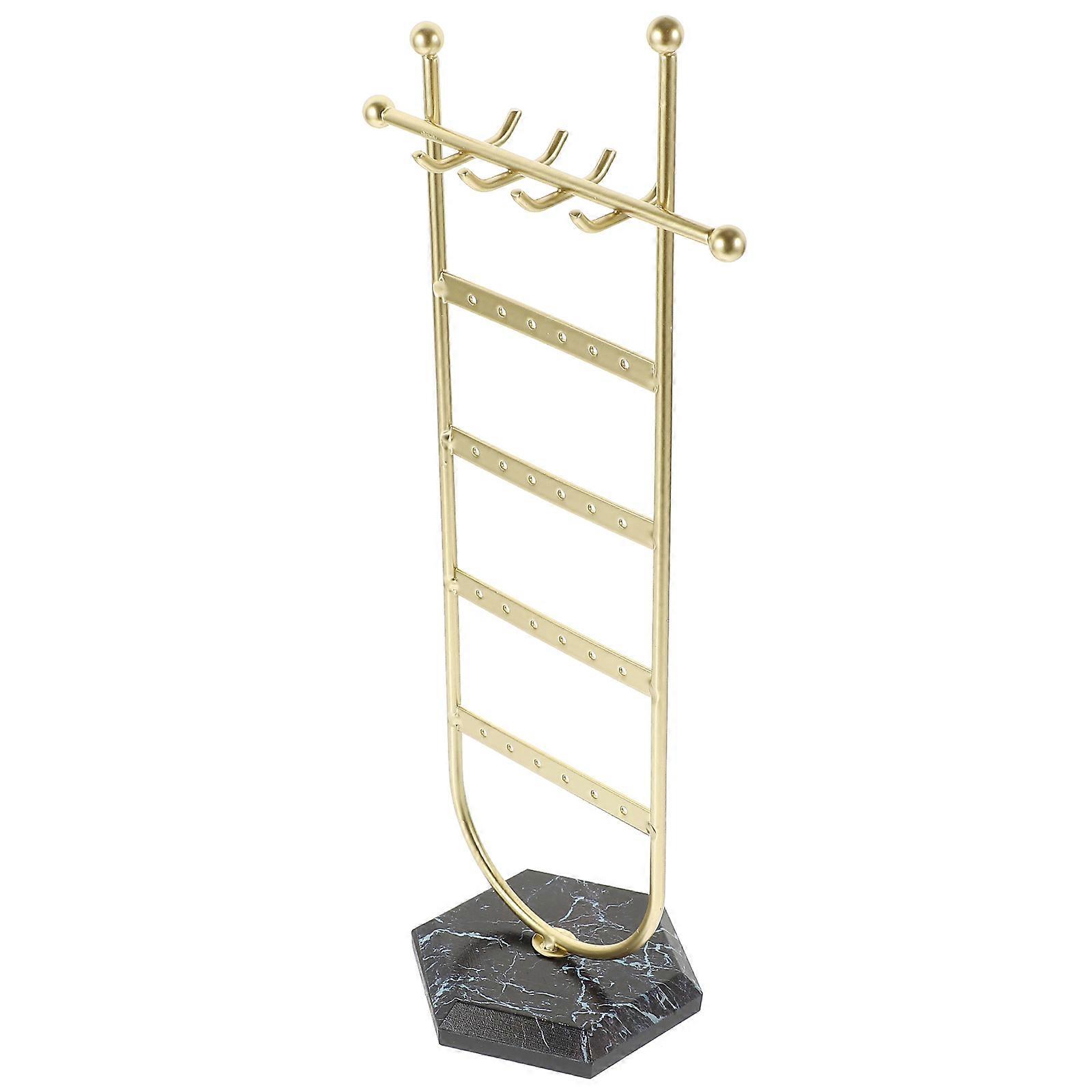 Golden MultiLayer Earring Display Stand for Jewelry Storage and Organization with Stable Iron and Wooden Construction