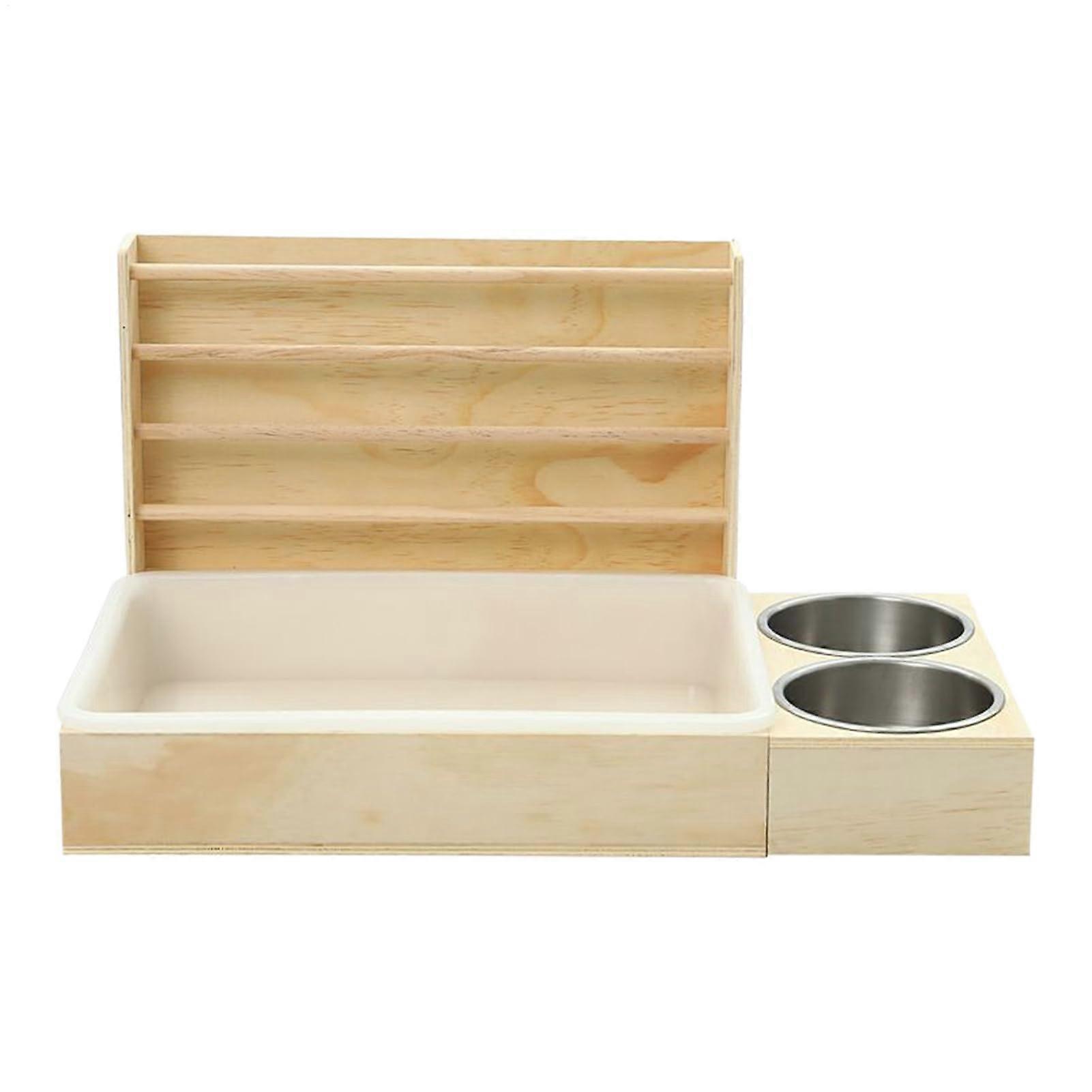 Rabbit Feeder Rack Hay Rack with Toilet and Bowls, Food Dispenser to Prevent Waste