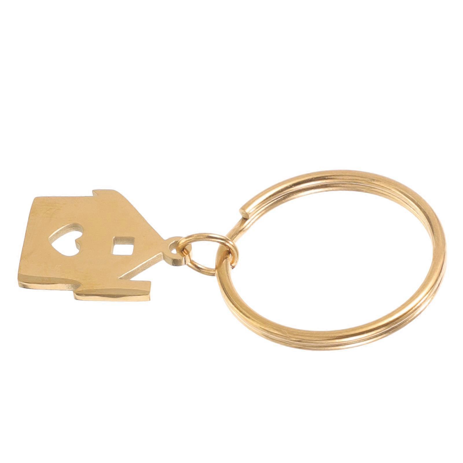 House Shaped Keychain Decor Rustic Design Golden Color Craftsmanship 1Set