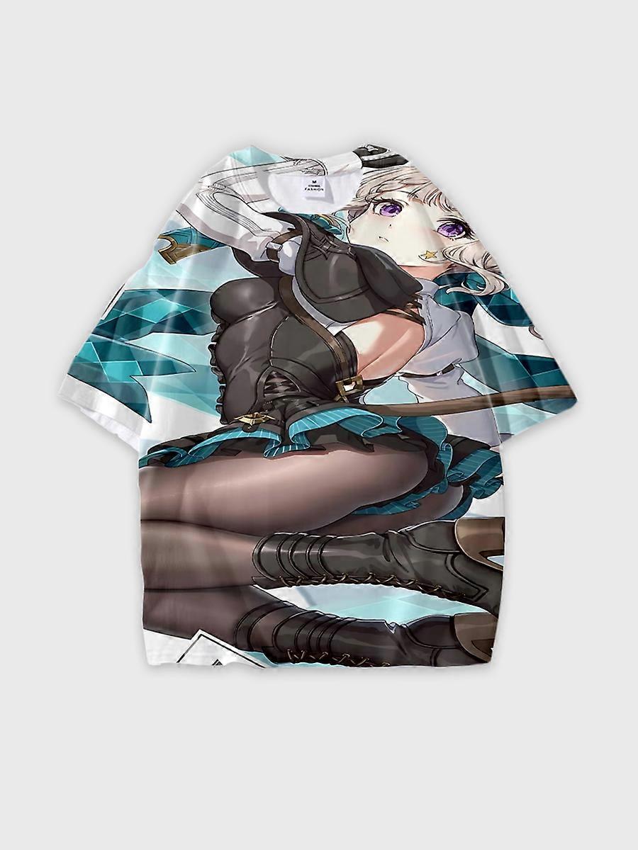 T-Shirt Round Neck Role Pattern Loose Short Sleeve L307