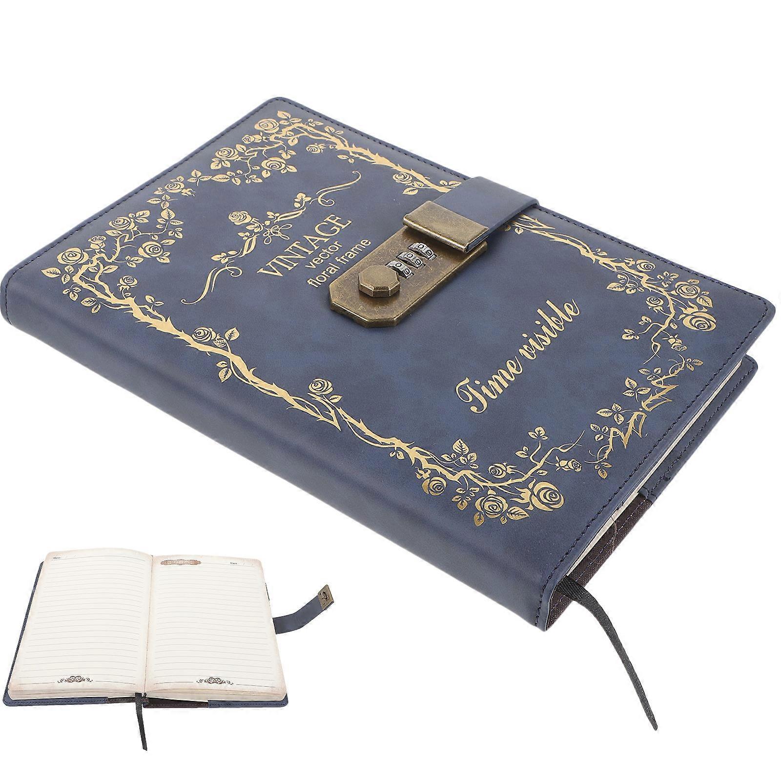 Vintage PU Notebook with Combination Lock, Thick Cover Plain Journal for Office, School, Personal Use, Secure Password Diary for Notes, Memo and