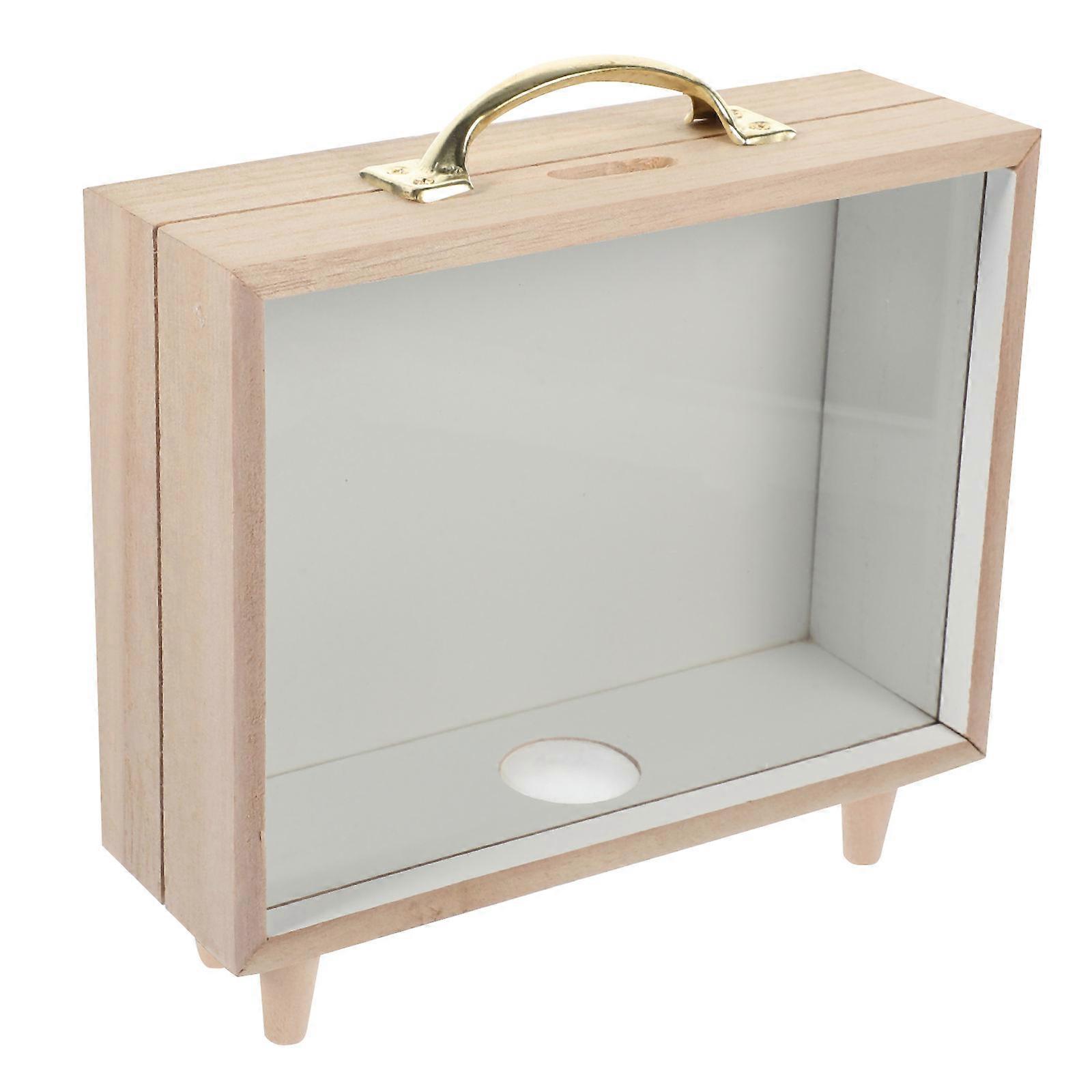 Wooden Clear Piggy Bank for Storage Use with Vintage Design and Large Capacity Glass Multi