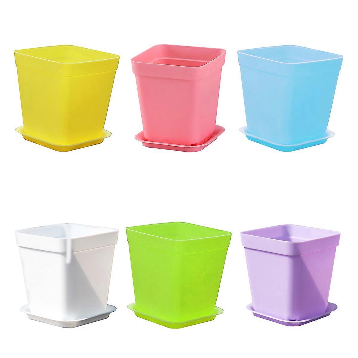 12pcs Assorted Color PP Square Flower Pots with Trays for Plant Decor Mini Succulent Planters
