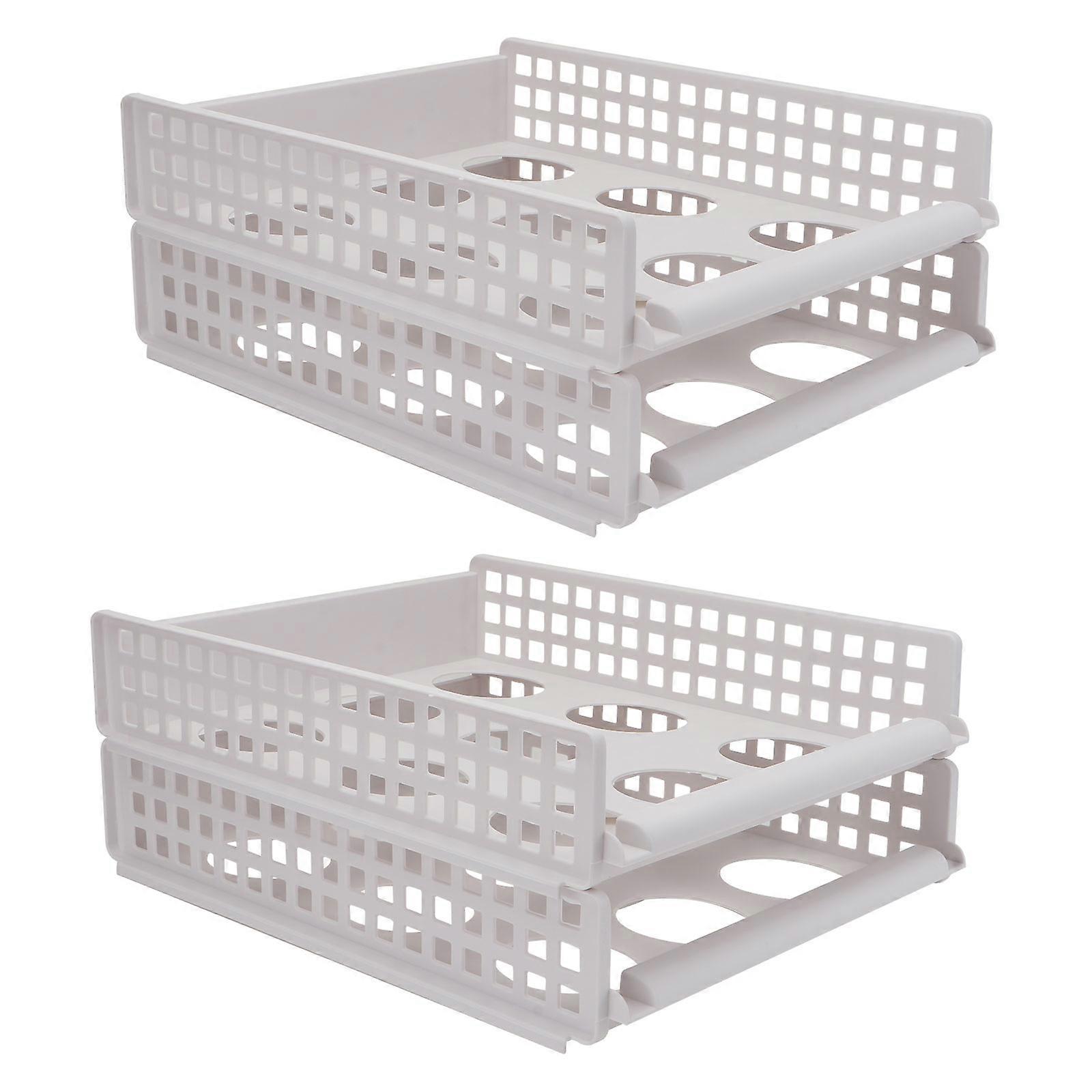 White Plastic Closet Organizer for Home Use Stacking Shelf Storage Bin 2Pcs