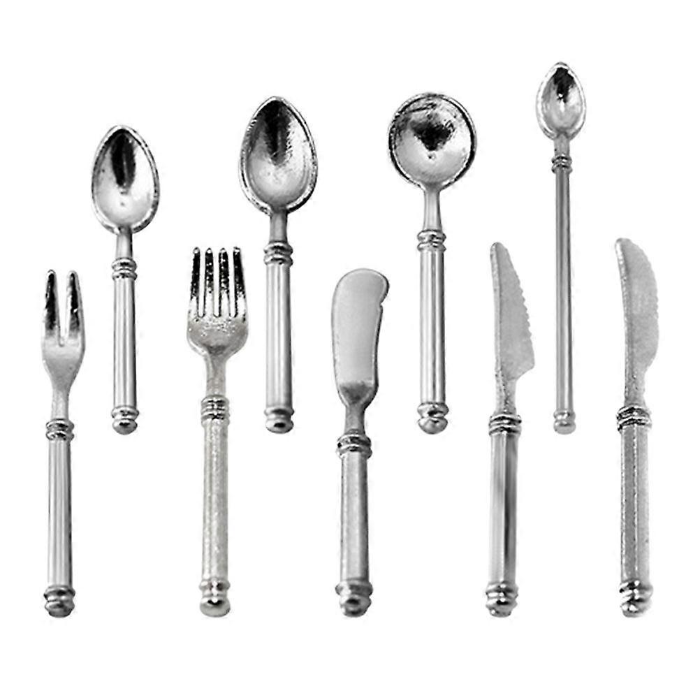 Mini Plastic Tableware Set with Silver Cutlery for Decor and Dollhouse Accessories 1 Set