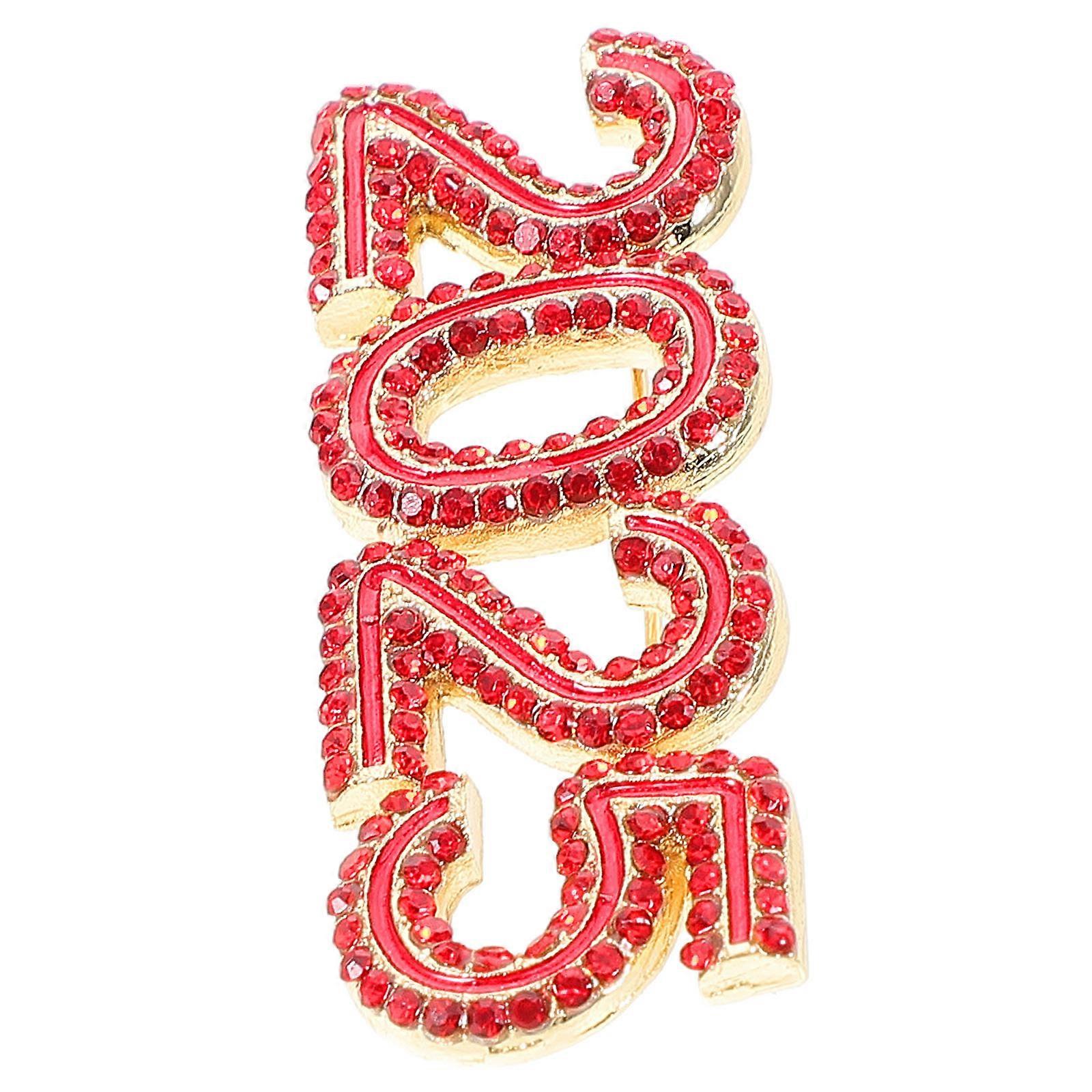Rhinestone Number Brooch Pin for Women with Red Alloy Finish Versatile Decorative Lapel Pin for Clothes 0.8 inches