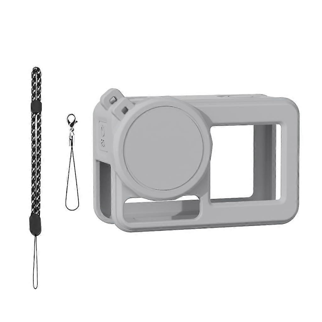 Silicone Case Cover Set for Action 5 Camera, Grey with Neck Strap, Anti-Lost Straps, and Lens Cap, 4 in 1 Accessory Kit