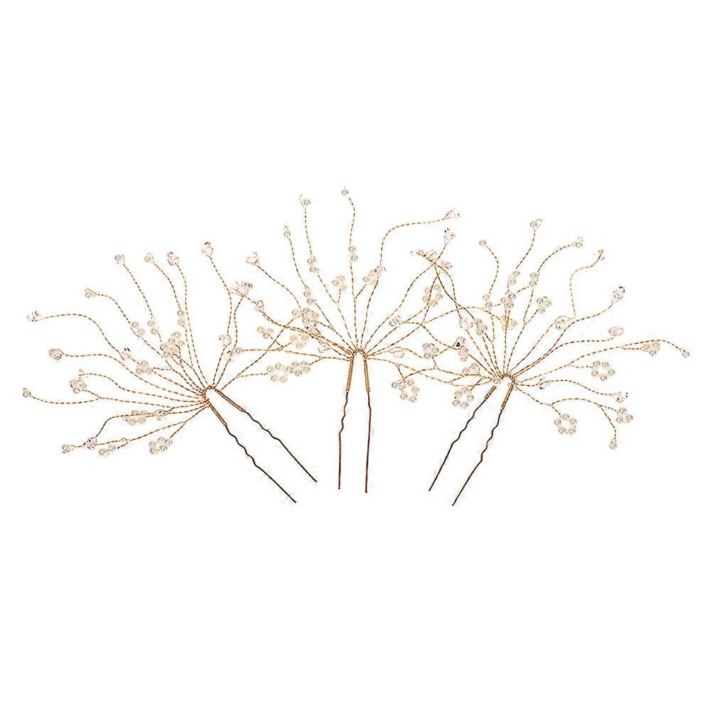 Elegant Hair Forks Set Of 3Pcs -Shaped Design For Ladies In Pink Color Perfect For Bridal Events