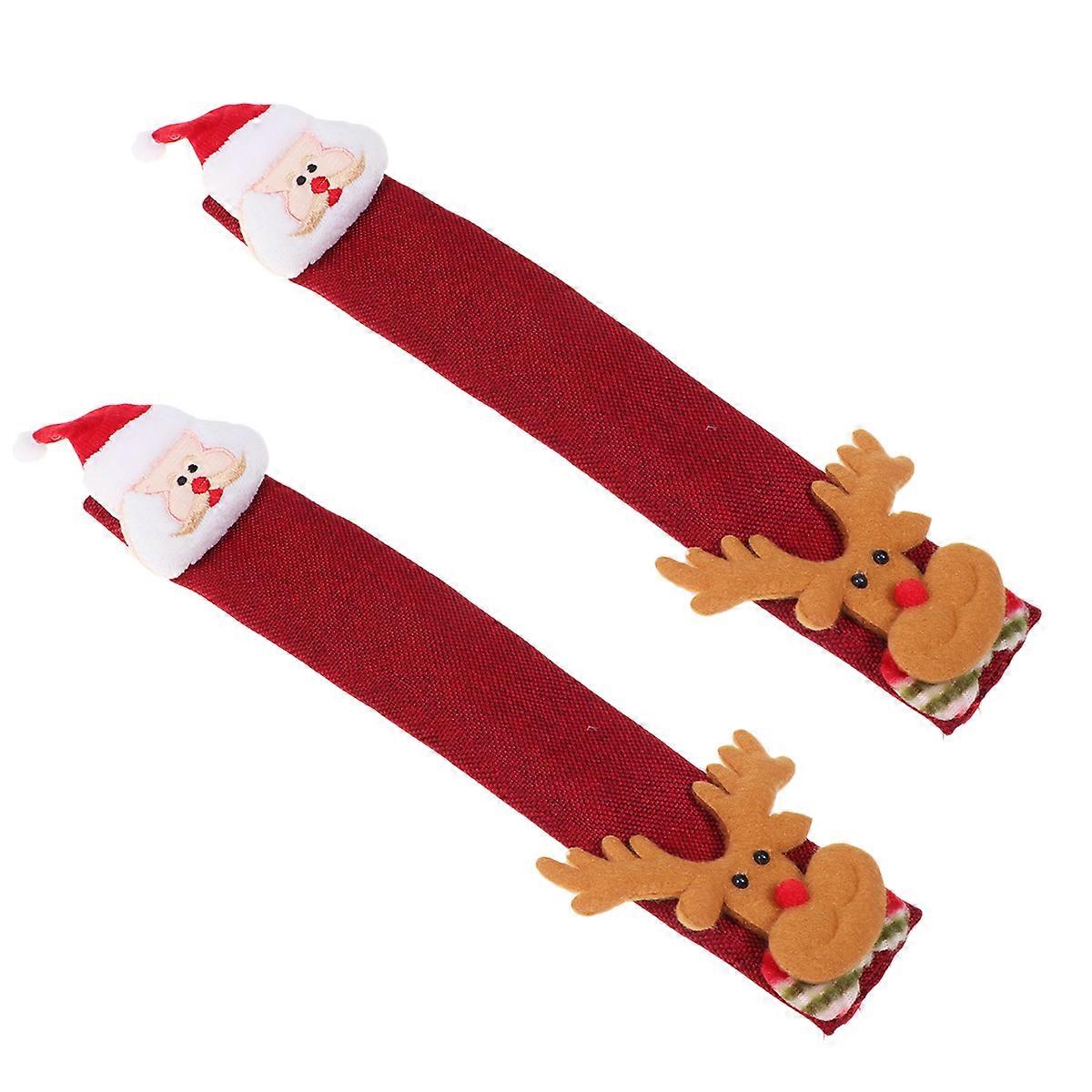 2Pcs Decorative Handle Covers For Fridge And Microwave Christmas Occasion Multi Color Linen Style 3 Protect Handles Kitchen Use