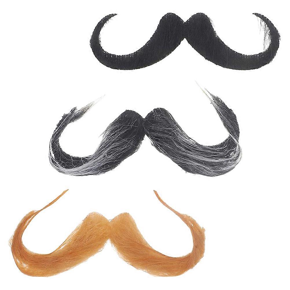 3pcs Self Adhesive Fake Beards for Cosplay, Halloween, and Festivals – Realistic Facial Hair in Grey, Black, and Brown for Dress Up and Photo Props