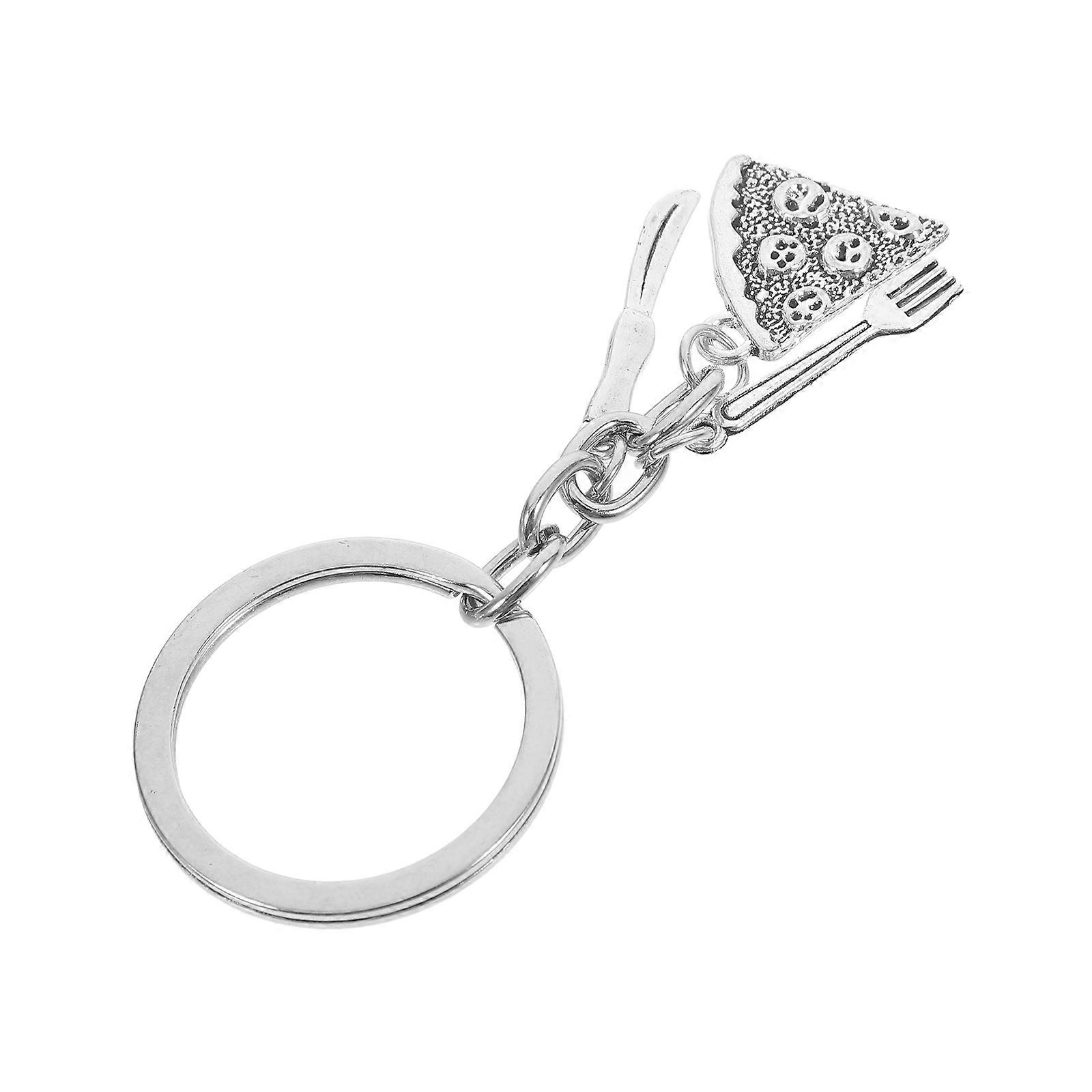 Metal Key Ring Pendant with Pizza & Tableware Design – Durable Unique Keychain Ornament for Bags, Purses, and Luggage