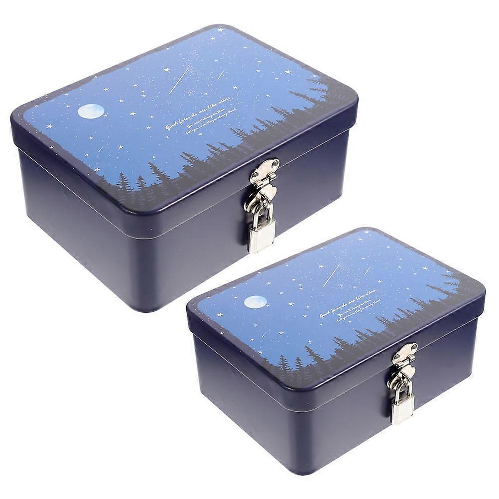 Locking Retro Storage Box Tinplate Memorabilia Holder For Collectors Size 17.50X13.00X7.50CM 2Pcs