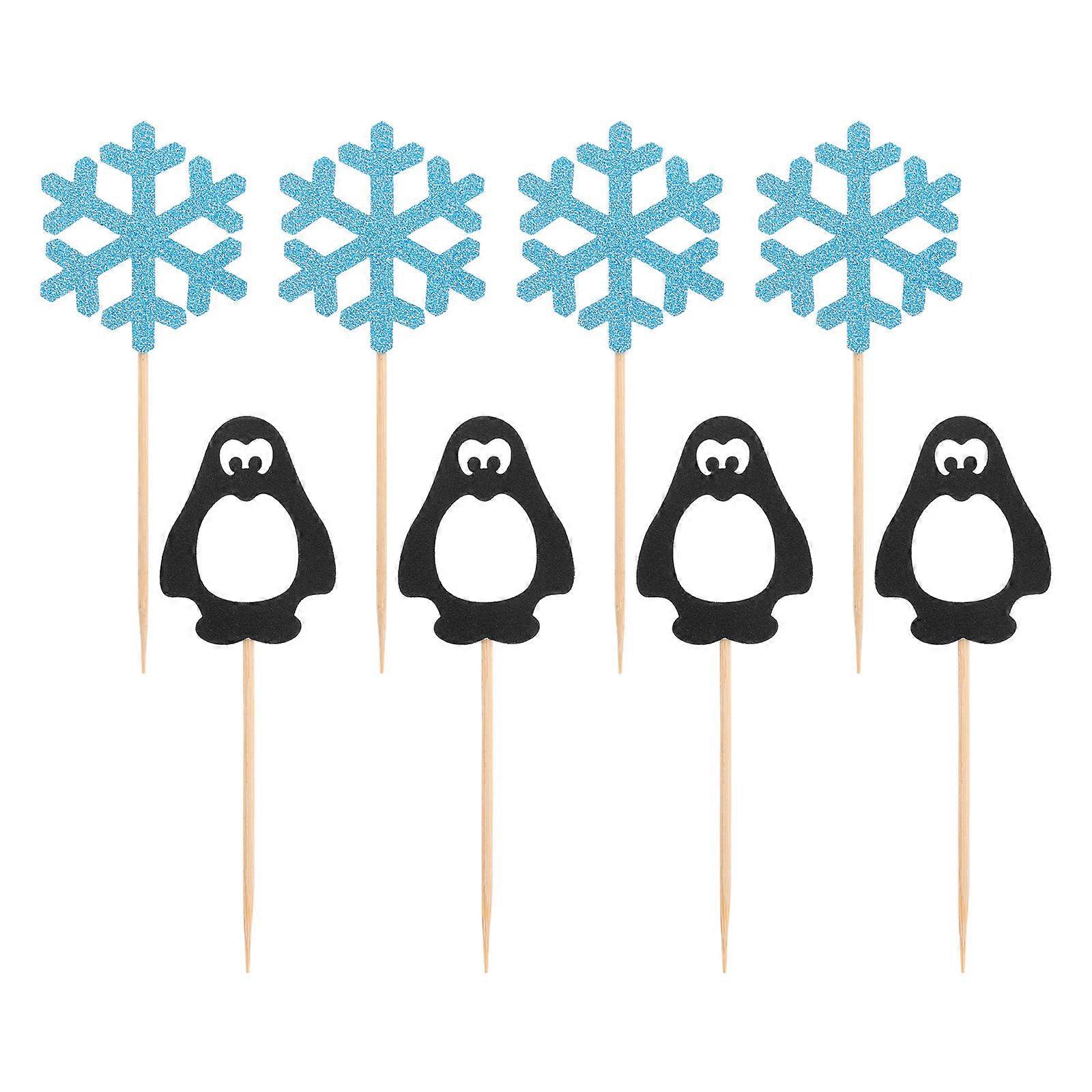 Penguin Snowflake Cake Toppers for Birthday Party Decorations 24pcs Made of Paper