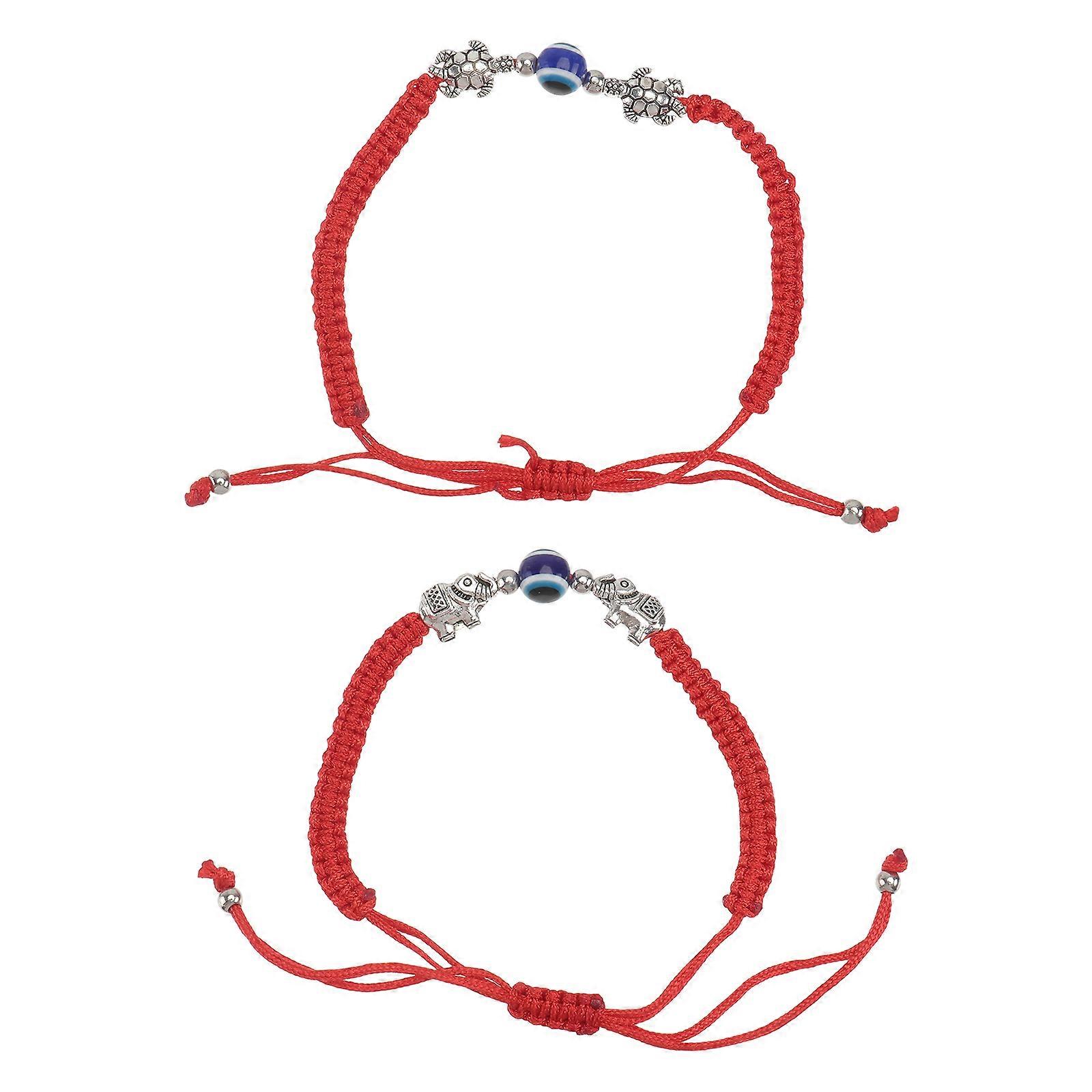 Wrist Chain Decor Bracelet For Couples Crafted In Red Color Adjustable 2Pcs Set