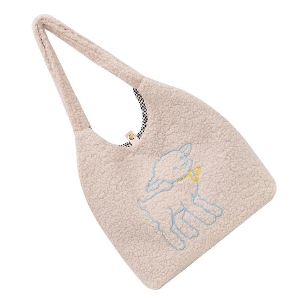 Multi-purpose Practical Tote Bag With Lovely Lamb Embroidery Suitable For Various Occasions 1Pack