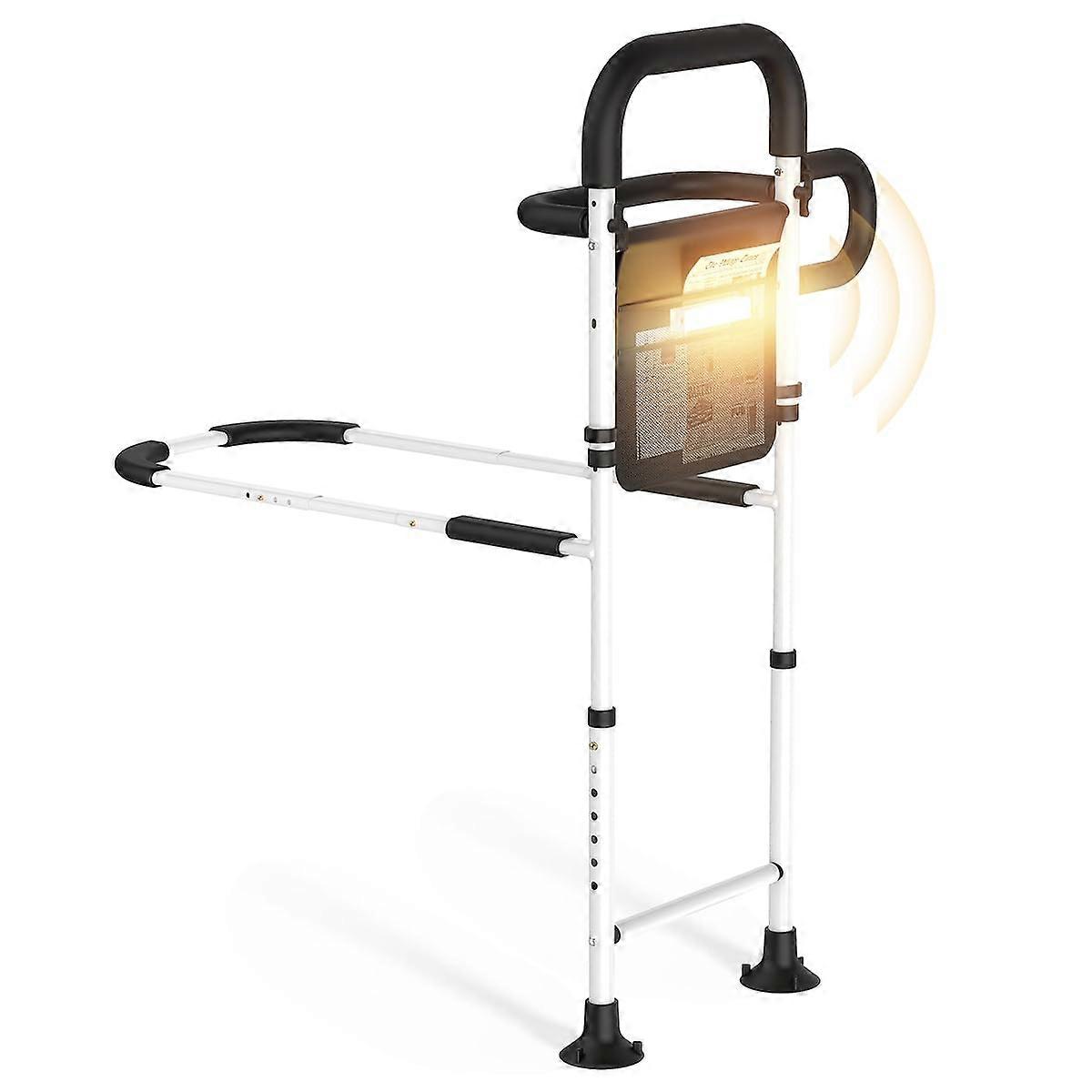 Standing Aid Bed For Seniors Bed Rising Aid Height And Width Adjustable LED Sensor Light Bed Rail Storage Bag White