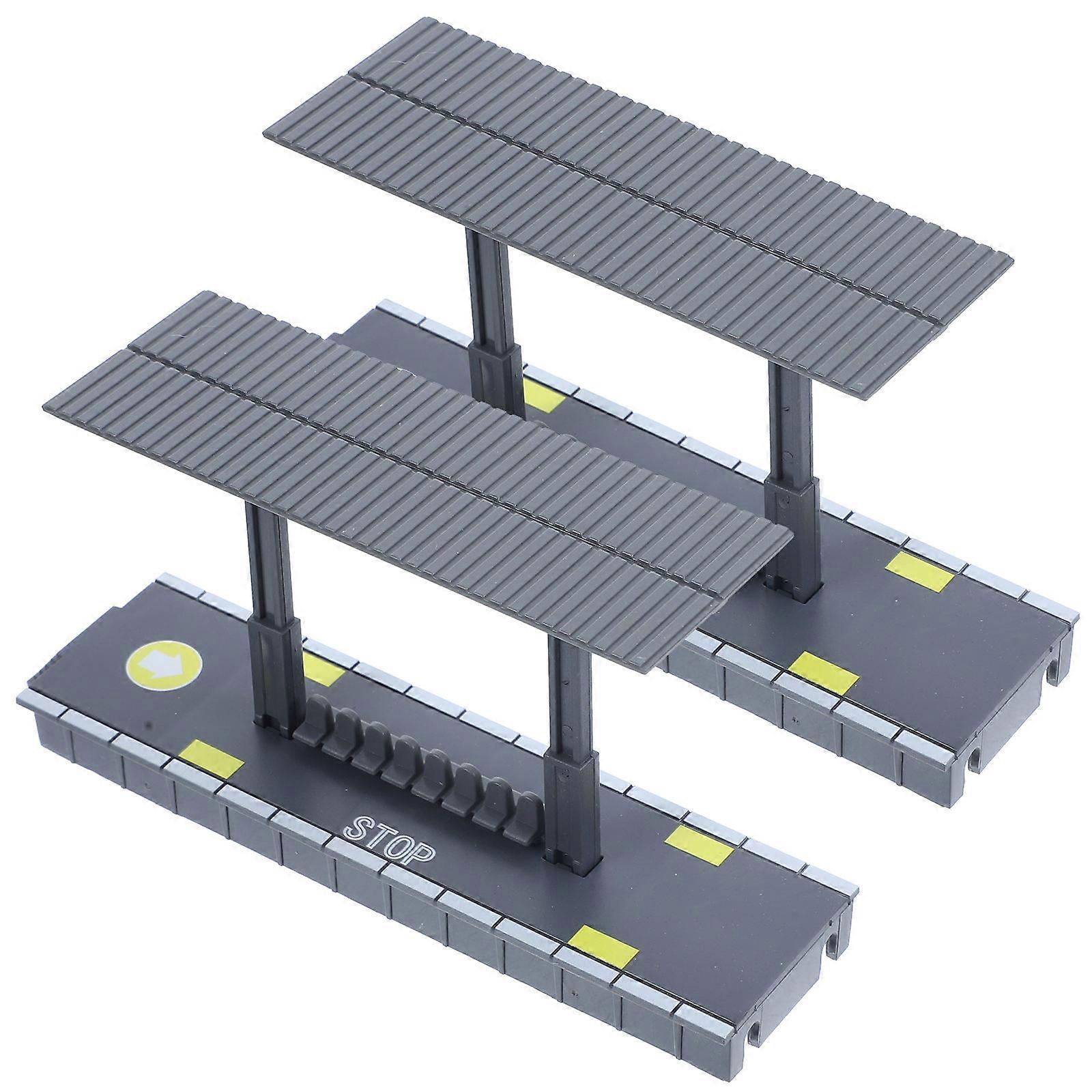 Pretend Train Platform Train Model Accessories Children's Play Grey Plastic Railway Decorative Accessory 2Set