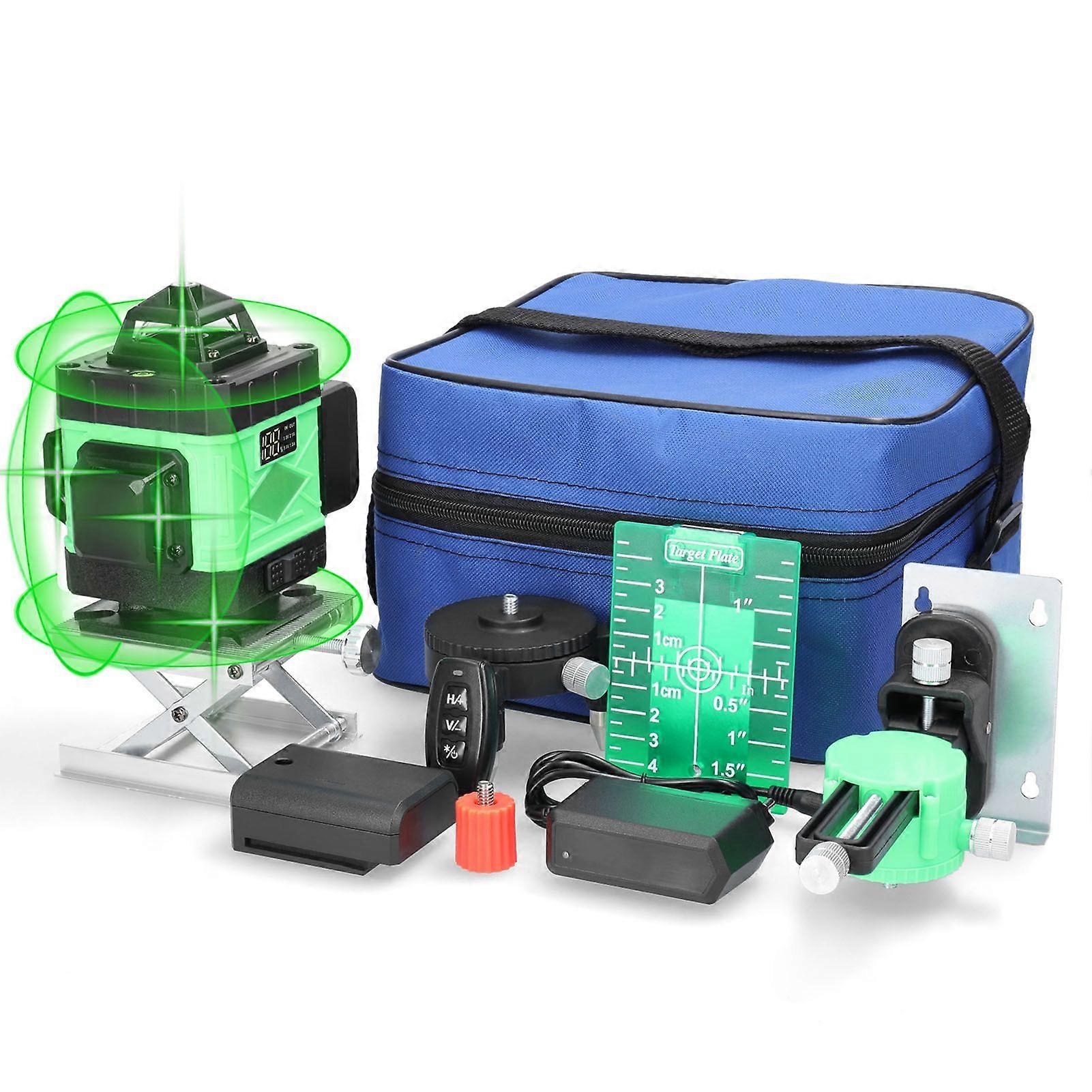 Laser Level Multifunctional High Accuracy 16 Lines 3 Self Leveling Green Light Level Leveling Tool with Rechargeable Battery