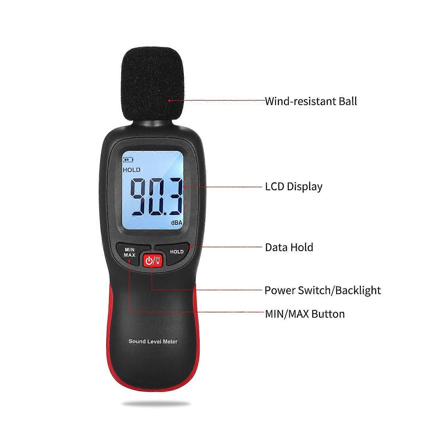 Mini LCD Digital Noisemeter Sound Level Meter 30-130dB Noise Volume Measuring Instrument Decibel Monitoring Tester with Max/Min/Data Hold Mode