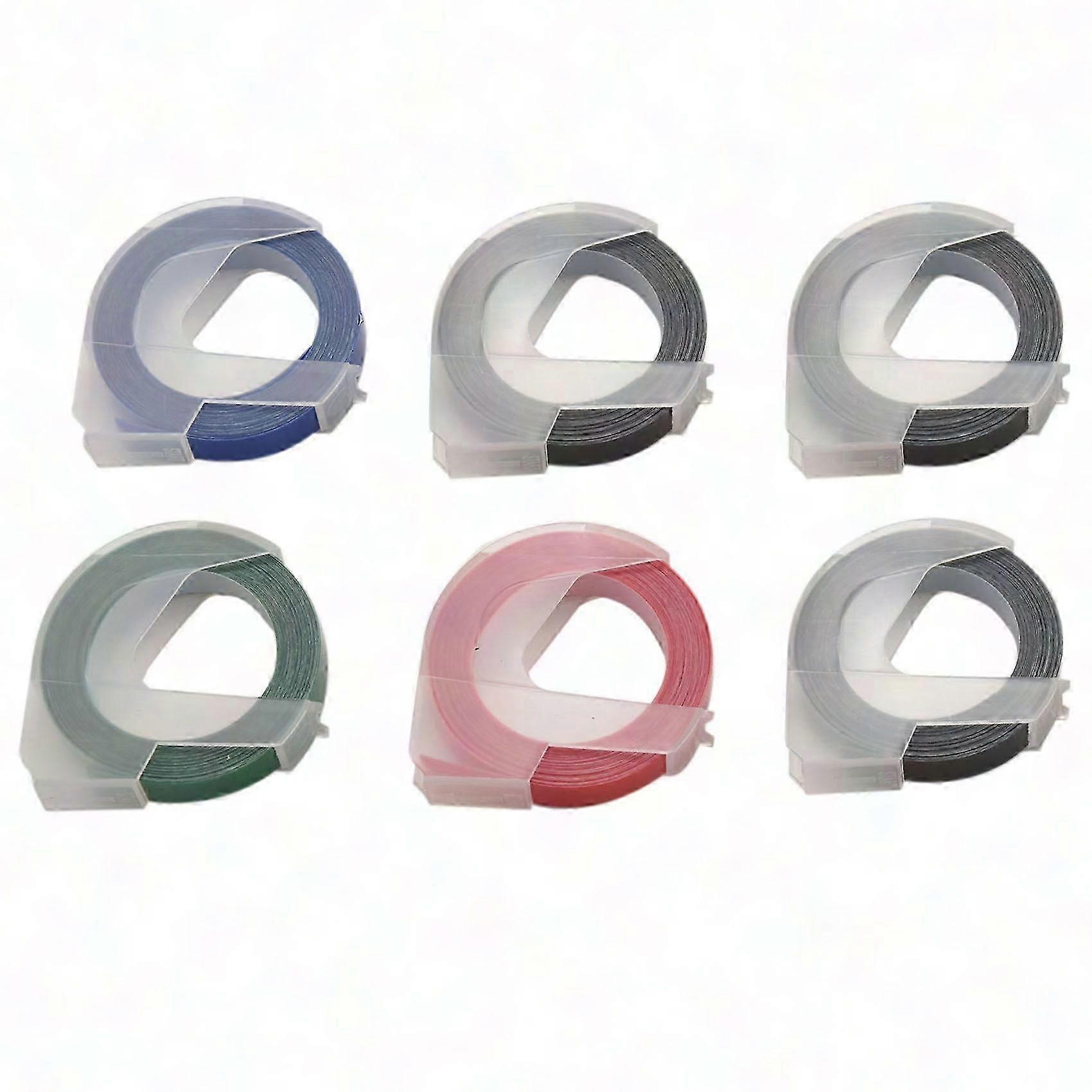 6 Roll 3D Eming Label Maker Tape 9mm White on Black/Blue/Red Plastic Fro