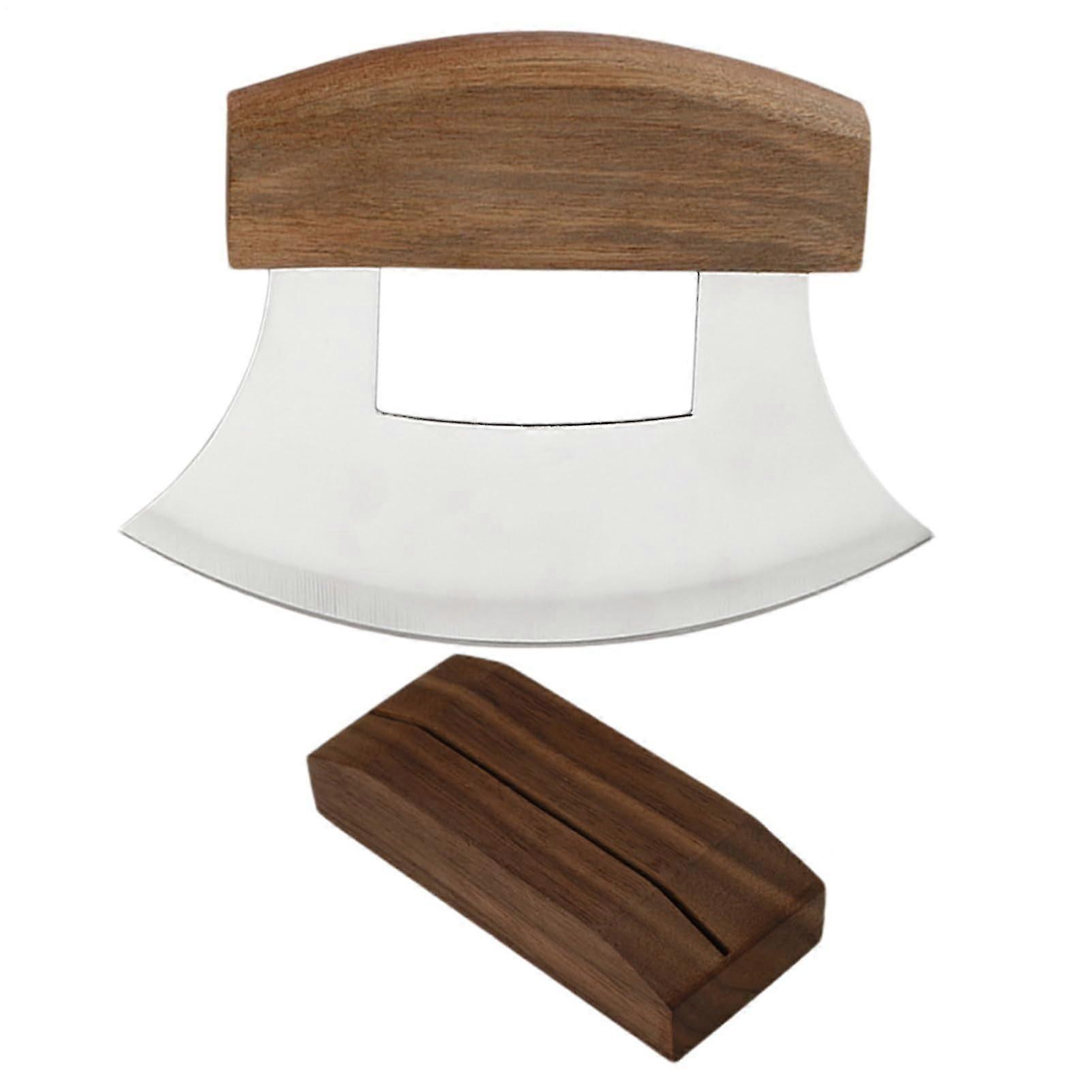 قاطع ألاسكا من Ulu Alaskan مصنوع من الفولاذ المقاوم للصدأ بمقبض مريح غير قابل للانزلاق وحامل خشبي