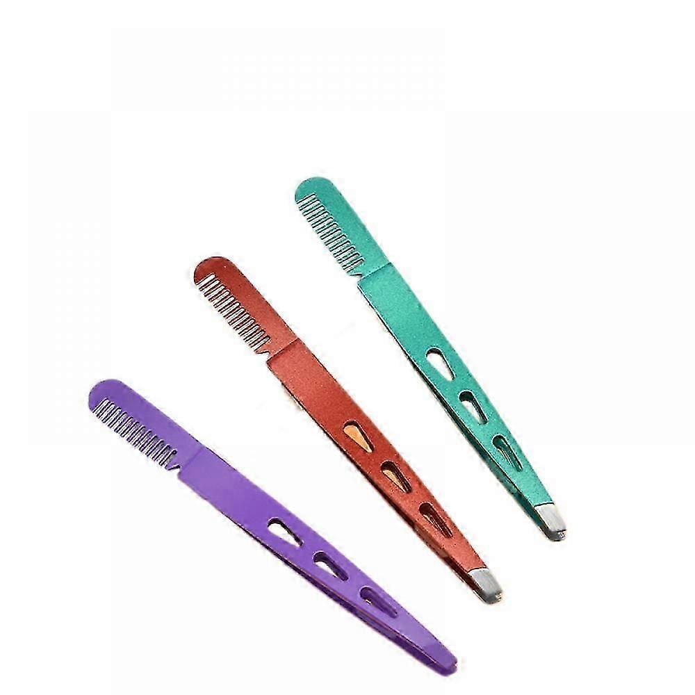 3 Pcs Multifunctional Eyebrow Tweezers with Eyebrow Comb False Eyelashes Applicator Tool Makeup Grooming Tool