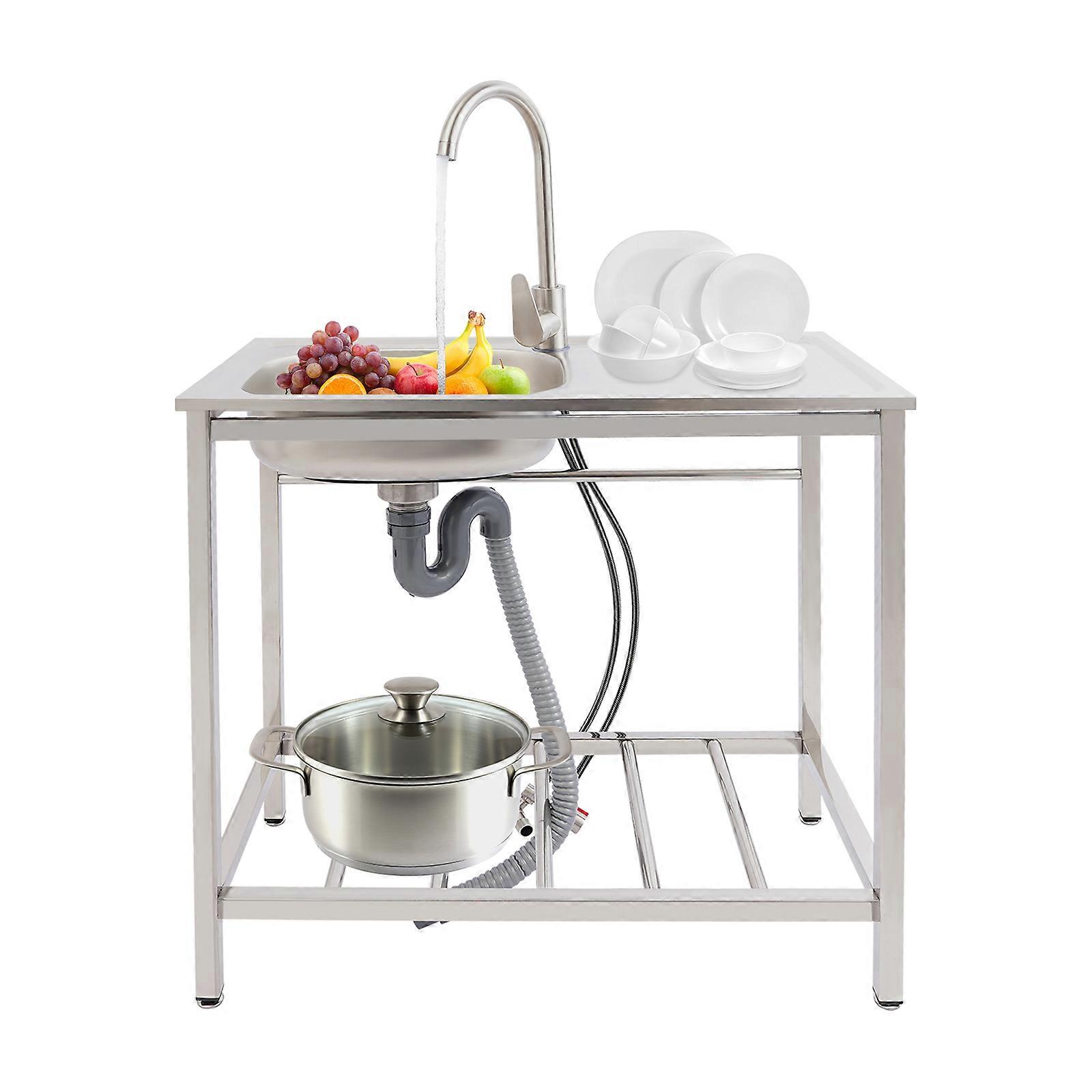 75cm fritstående vask i rustfrit stål køkkenvask 360 ° drejelig vandhane og hylde