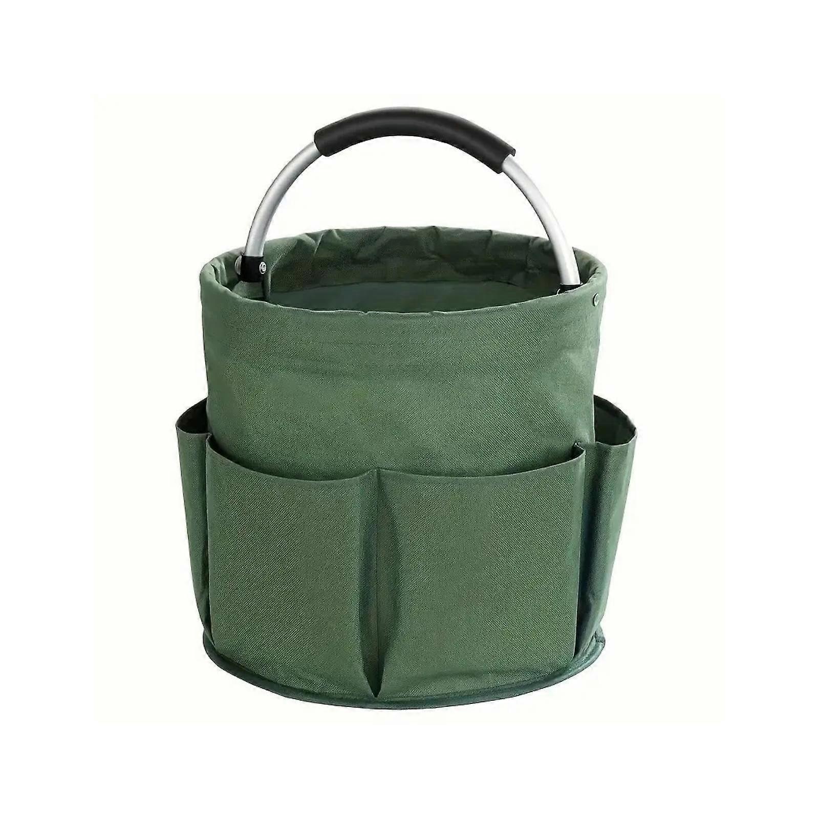 17L Large Storage Organiser Bag Foldable Basket Tote For Picnic Outdoor Cleaning Caddy Tool Bag With Handle Green