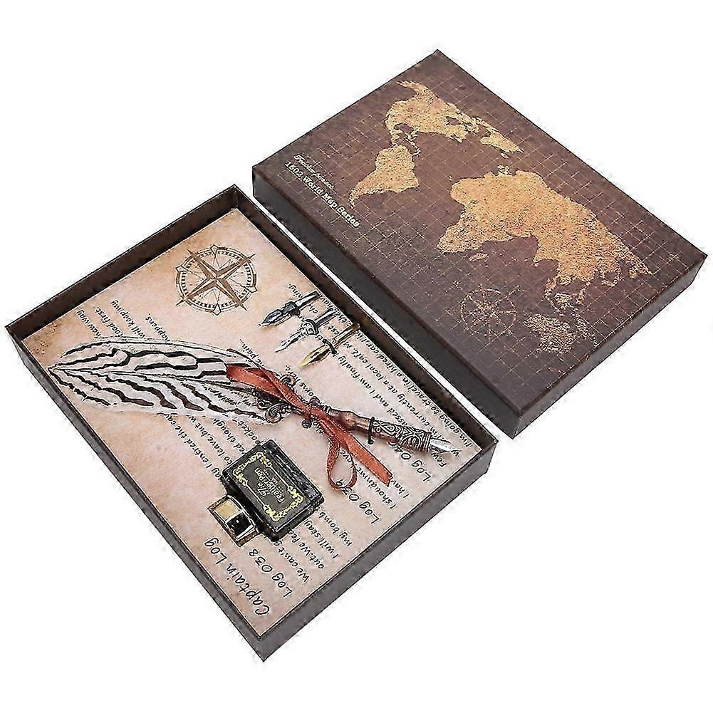 2025 Latest Model Feather Pen Set Natural Pattern Writing Tools Retro Craft
