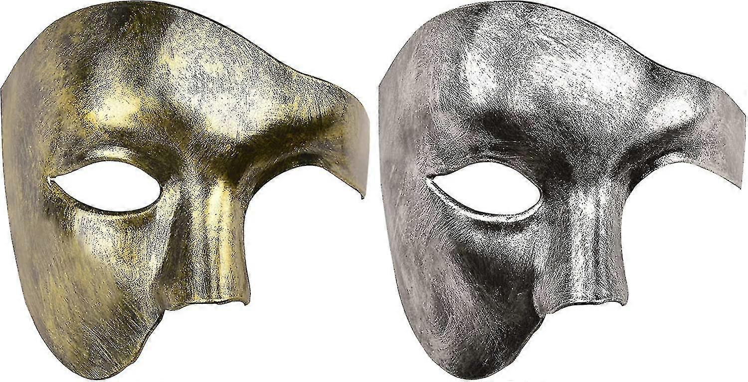 2 Pack Masquerade Half Face Mask for Men Phantom Opera Style Halloween