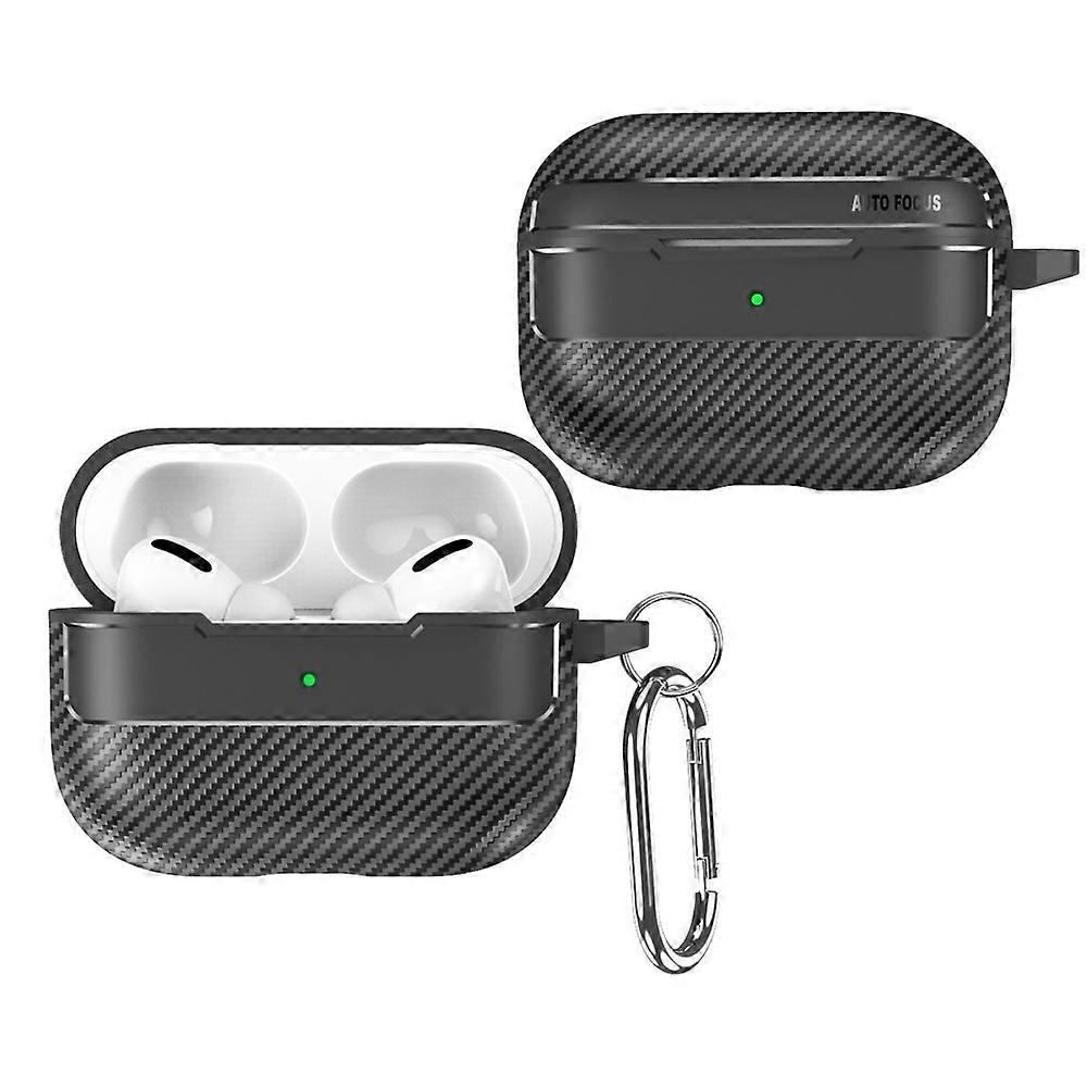 For AirPods Pro 3 Case Carbon Fiber Texture TPU Earbuds Protective Cover with Hook