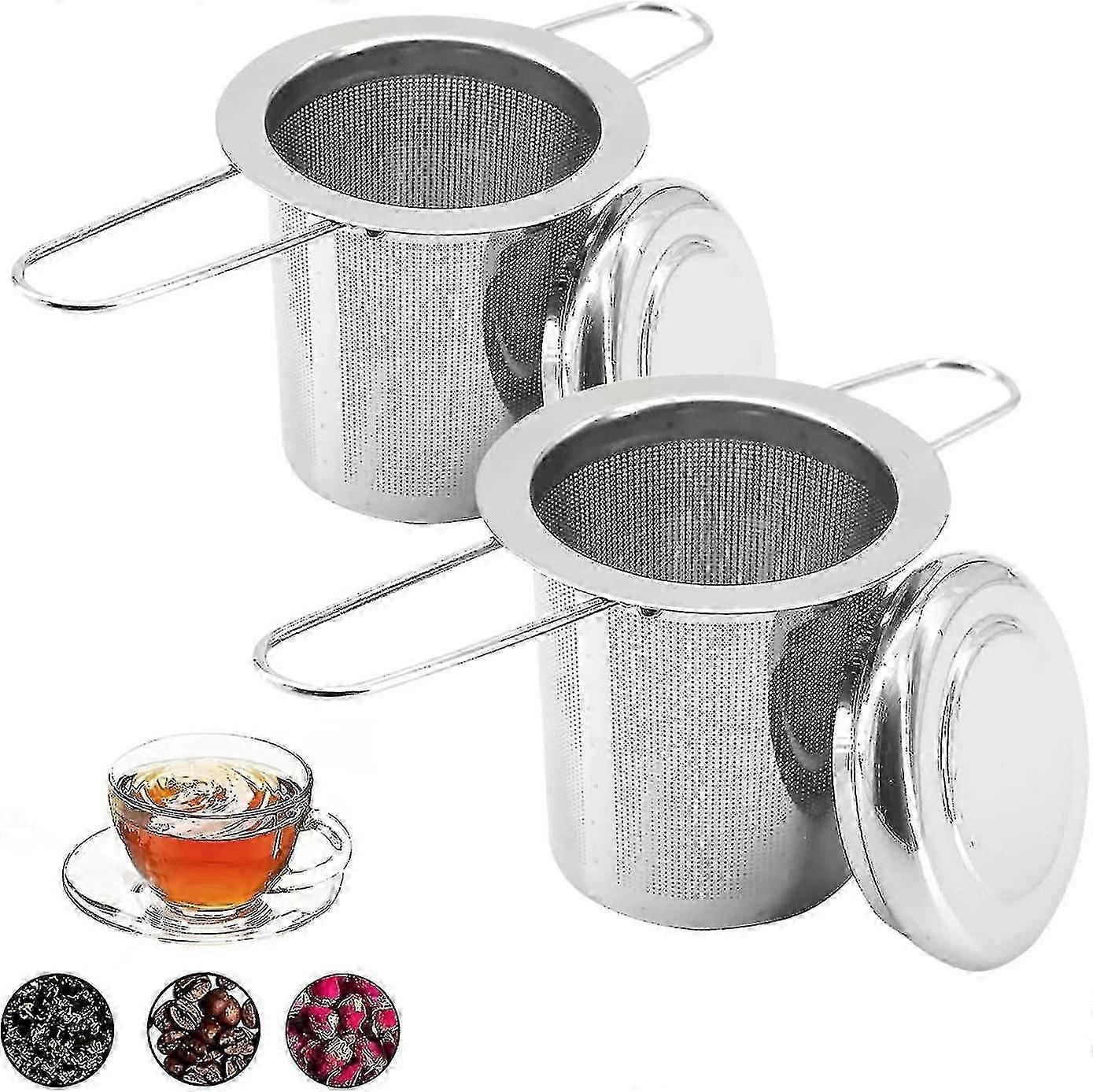 Loses Tee-Ei aus Edelstahl 2er-Pack, wiederverwendbarer 304 Teefilter mit Griff für heiße/kalte Getränke