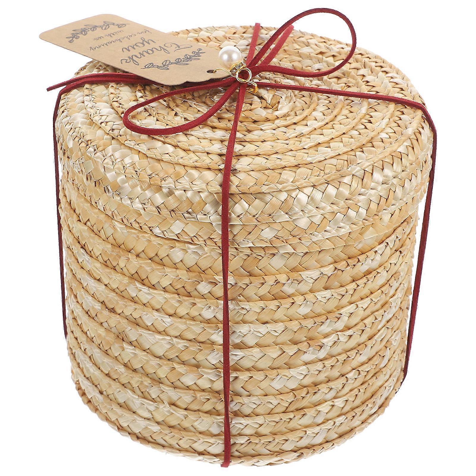 Lidded Rattan Storage Box for Storage Use Round Multi-Purpose Organizer