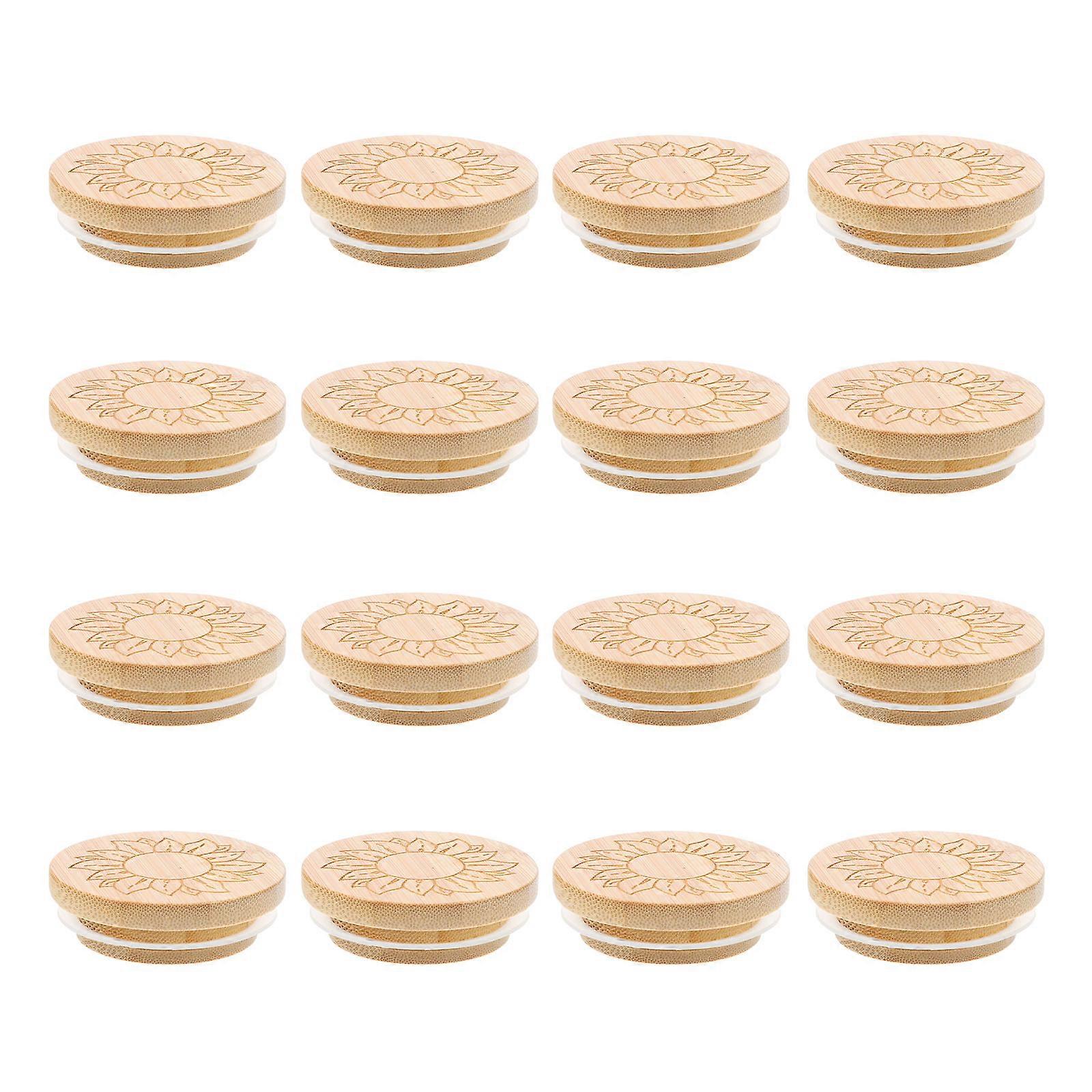 Sealing Jar Lids Bamboo Wood Yogurt Jar Lids for Jars 16Pcs Sunflower Pattern