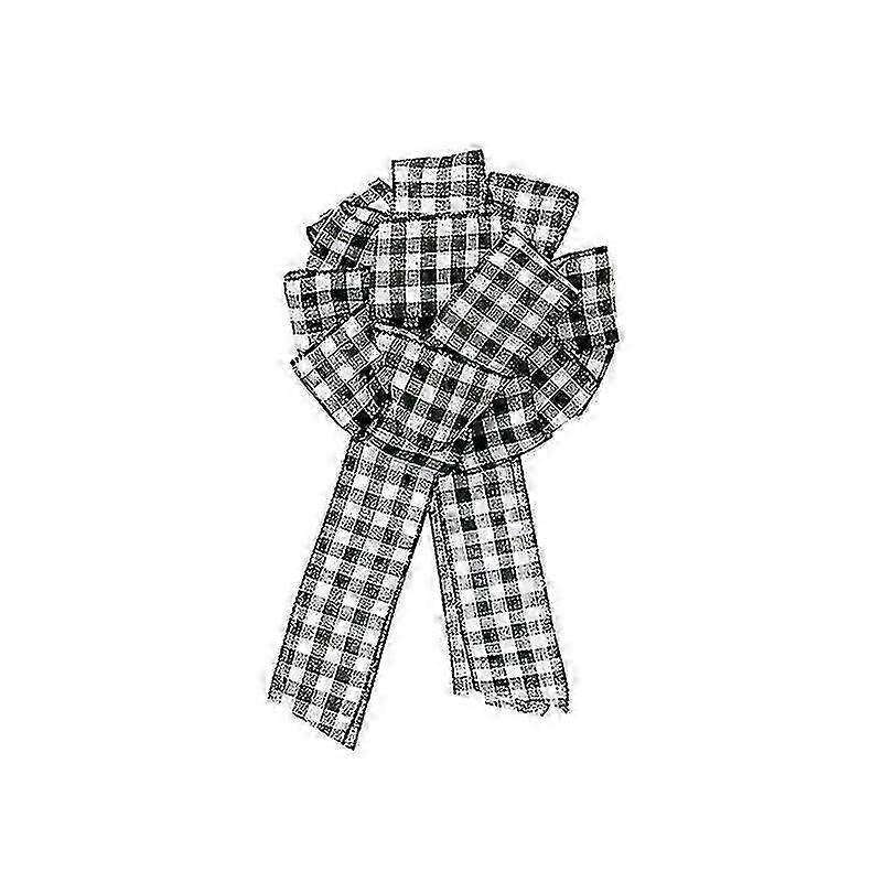 Cute Plaid Bow Wreath Holiday Diy Crafts Door Bowknot Ornaments Decor(black+white)(1pcs)