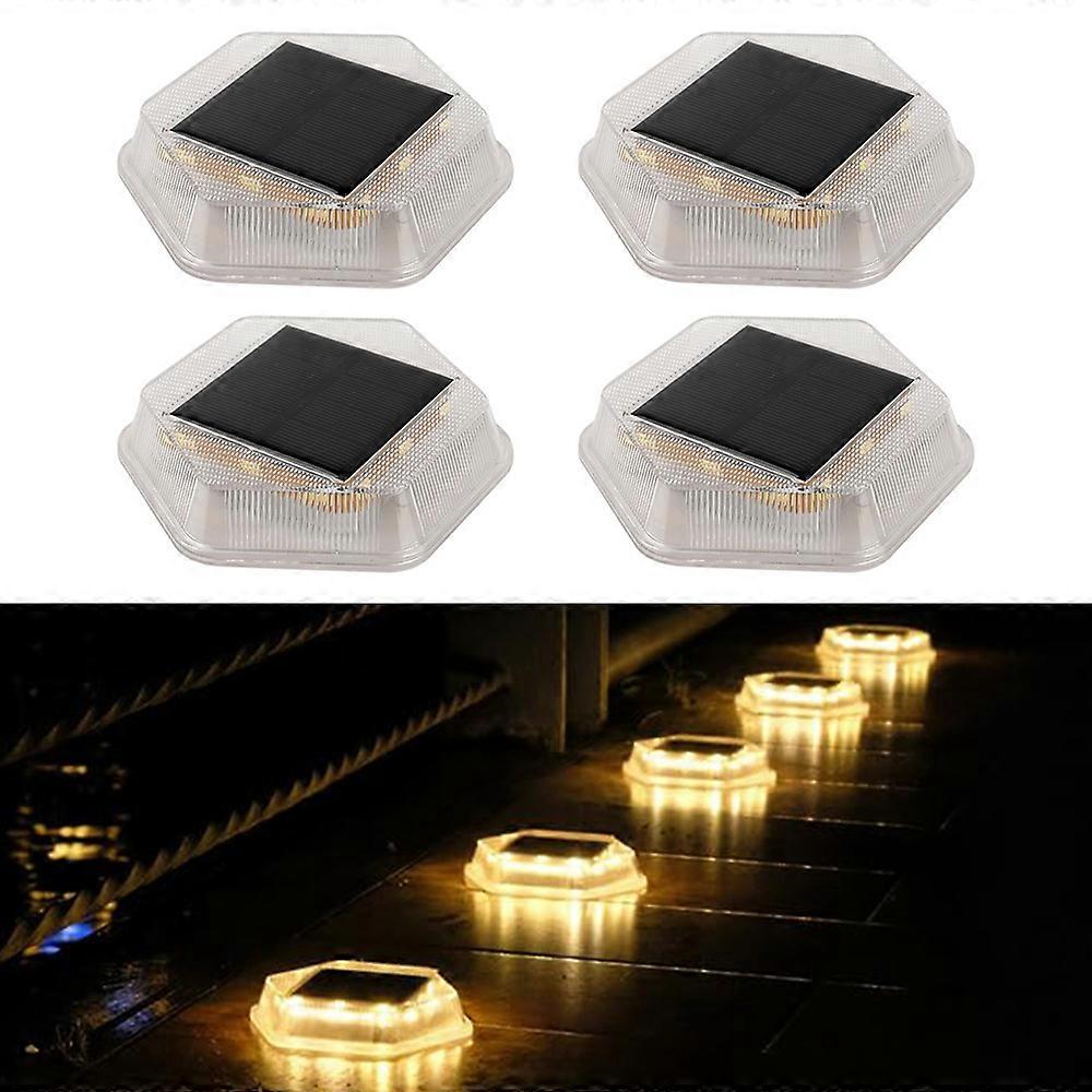 TKdaddy TS-G7004 4Pcs Hexagonal Deck Step Lights for Garden Pathway IP65 Waterproof Solar Ground Lights Warm Light