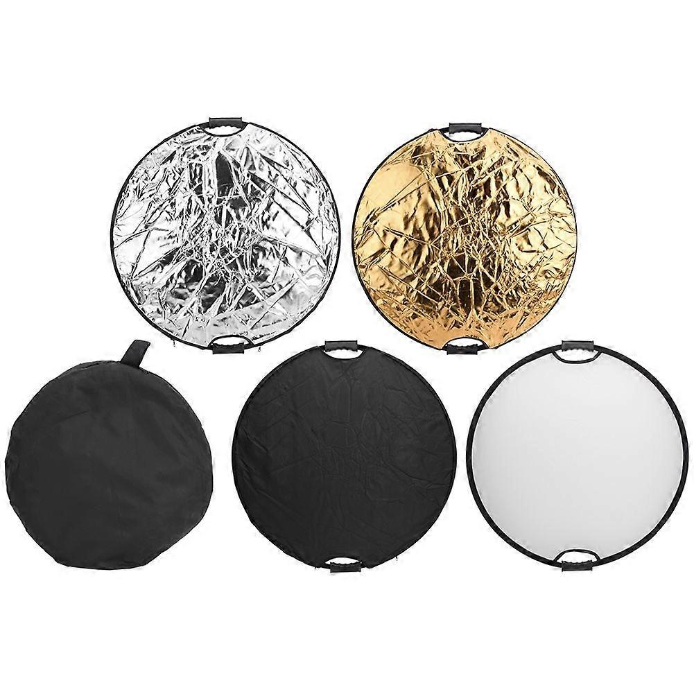 5 in 1 Reflective Cloth Round Double Handle Foldable Reflector Panel for Indoor Outdoor Photography Fill Light80cm