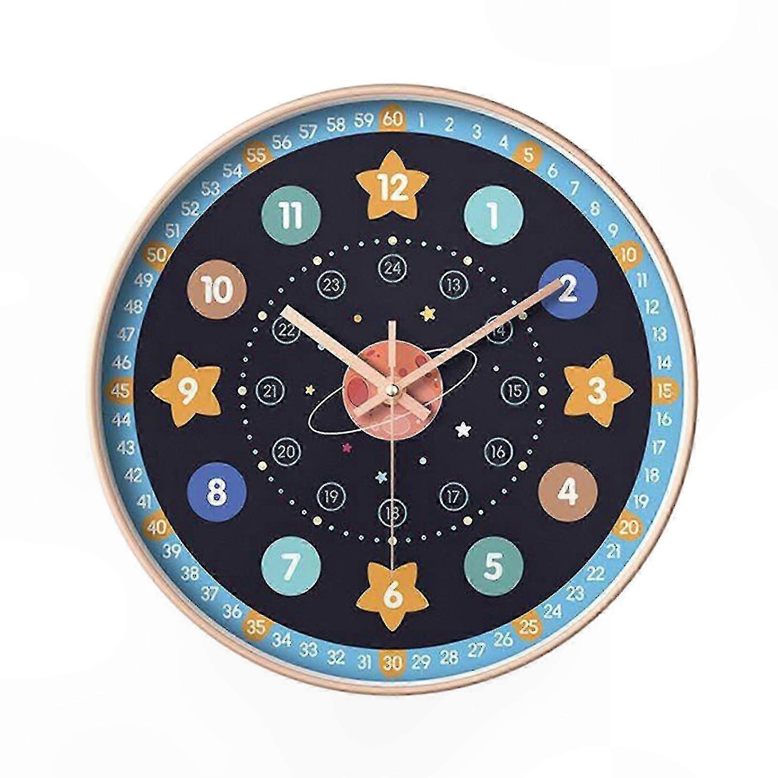 8-Inch Colorful Kids Wall Clock, Silent Non-Ticking Nursery Time Teaching Clock for Bedroom Decoration and Learning