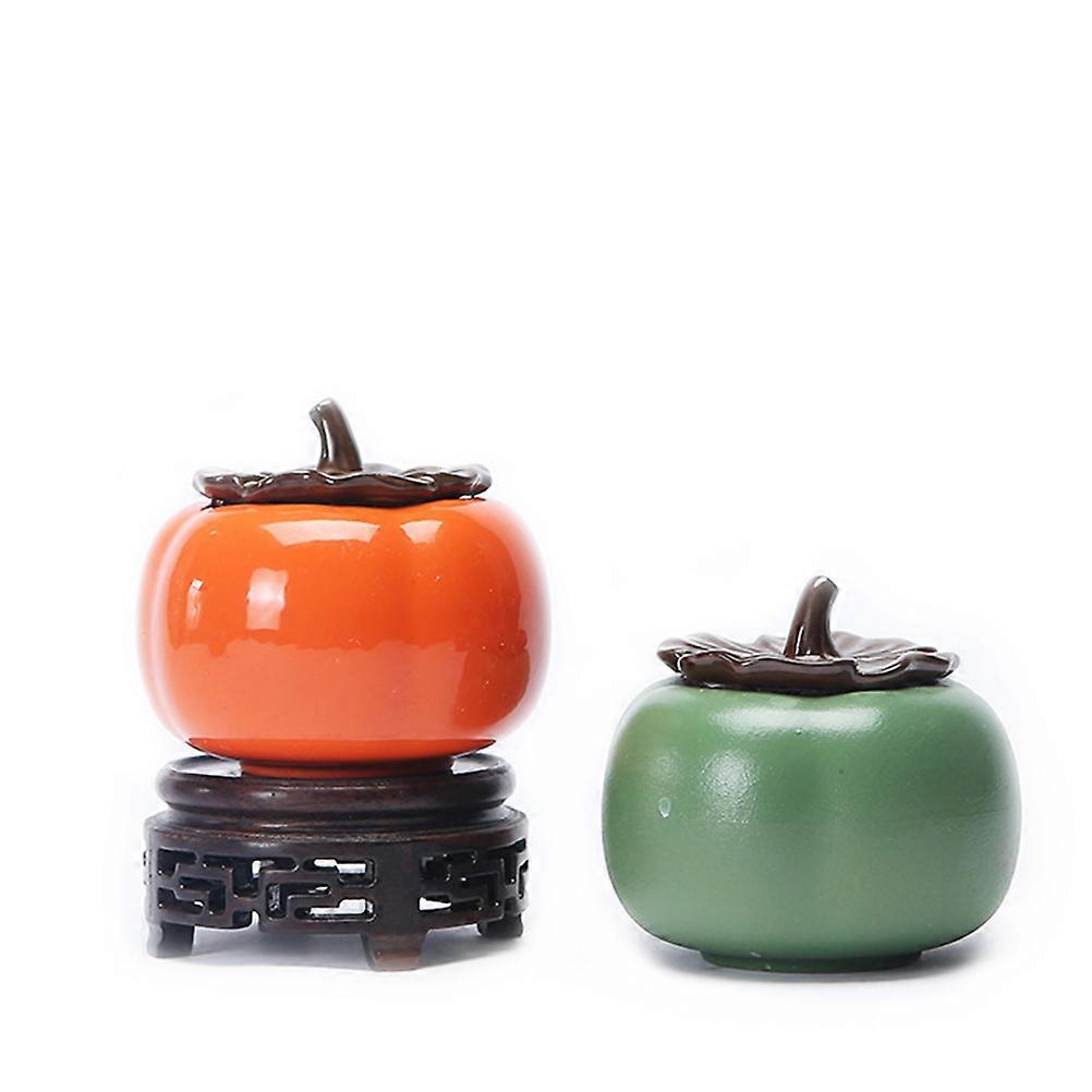Ceramic Can Persimmon Shape Tea Can for Storage Use 1Pcs Green