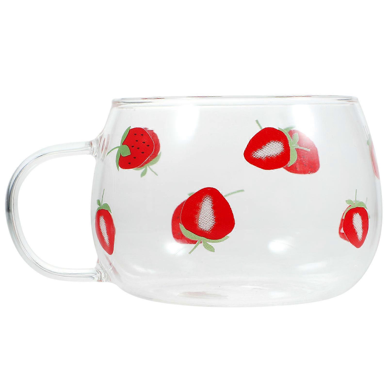 Strawberry Glass Mug for Multifunction Use 4Pcs Coffee Milk Water Cups