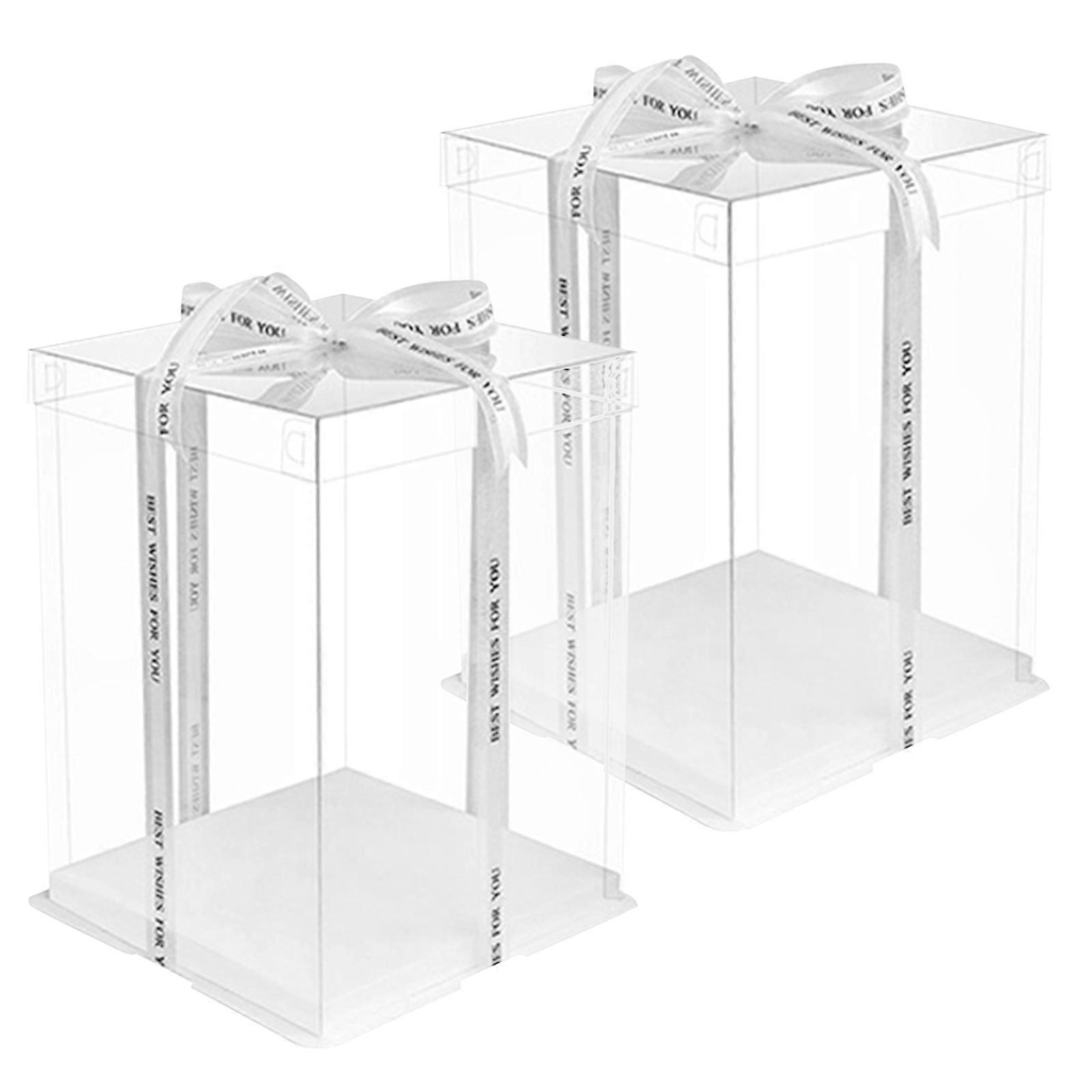 Reusable Cake Box Transparent Cover White Base Birthday Party 2Pack